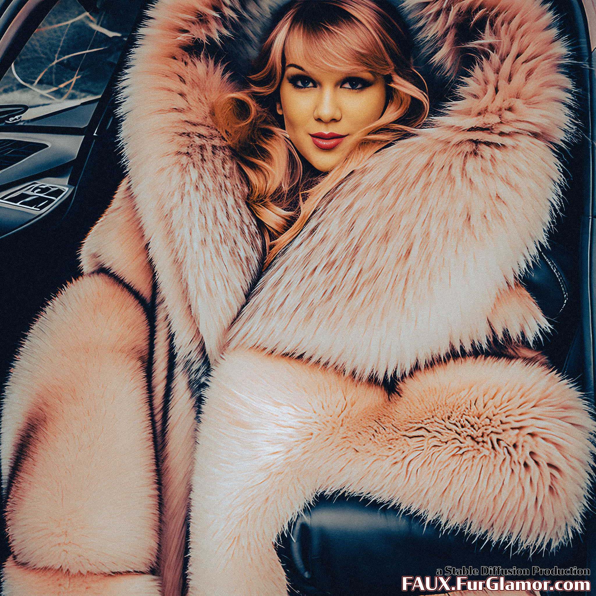 Stable Diffusion Render of Taylor Swift in a Fur Coat