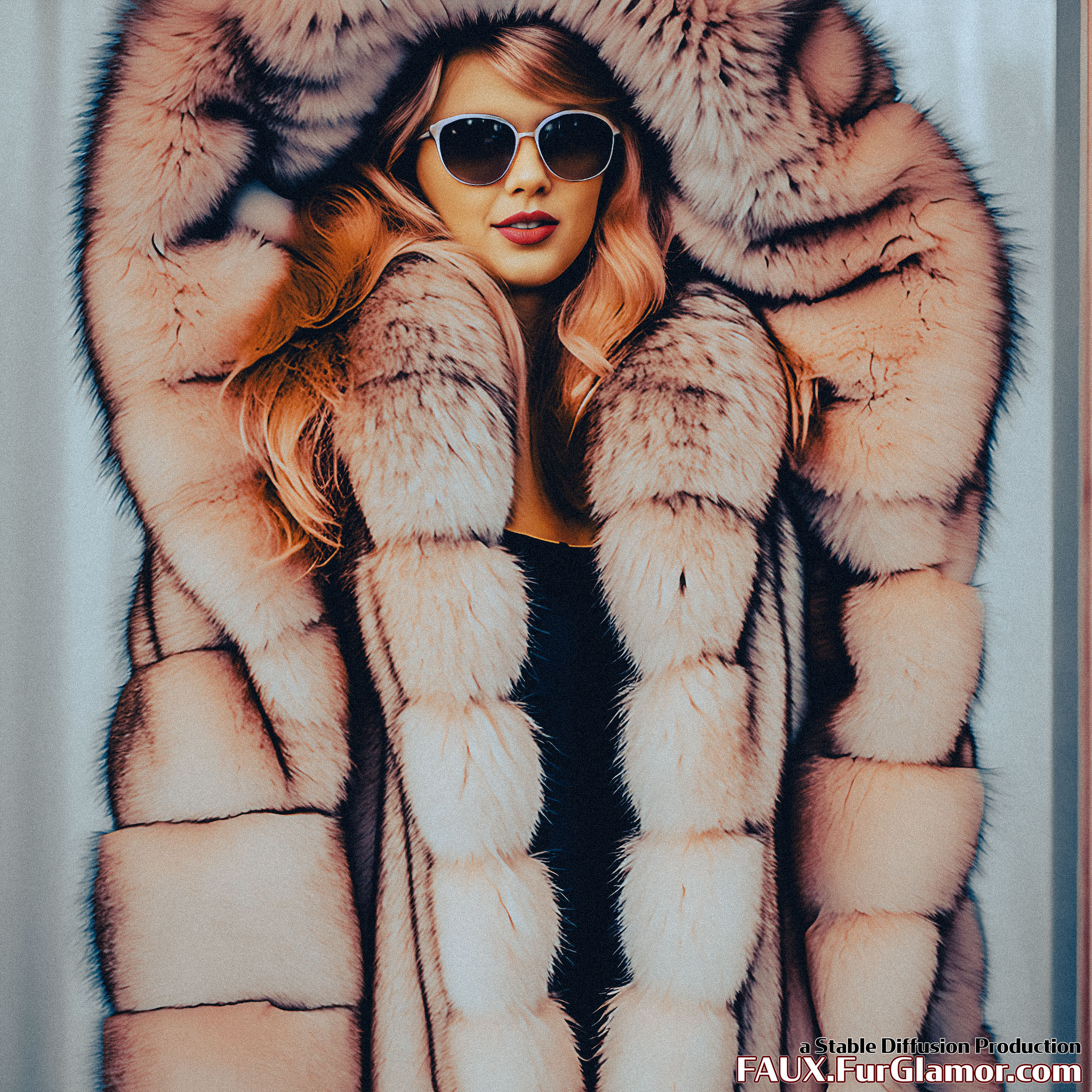 Stable Diffusion Render of Taylor Swift in a Fur Coat