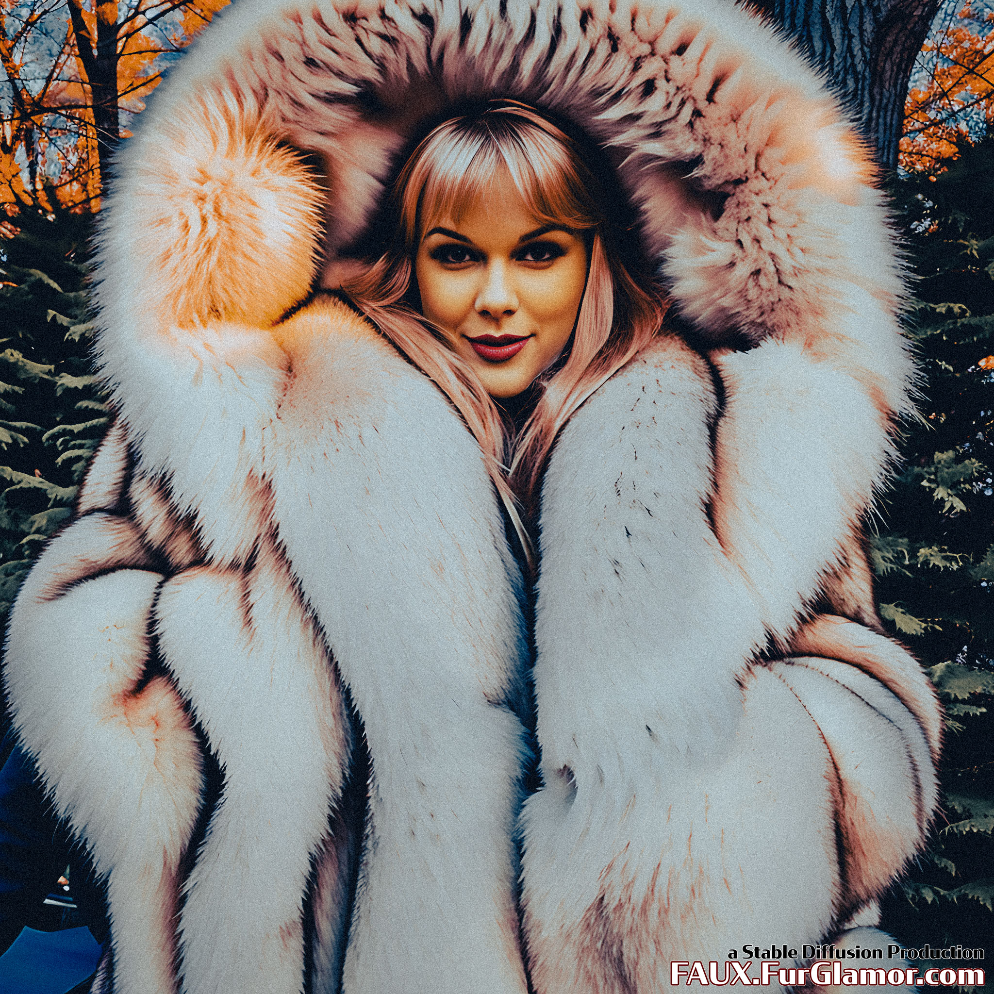Stable Diffusion Render of Taylor Swift in a Fur Coat