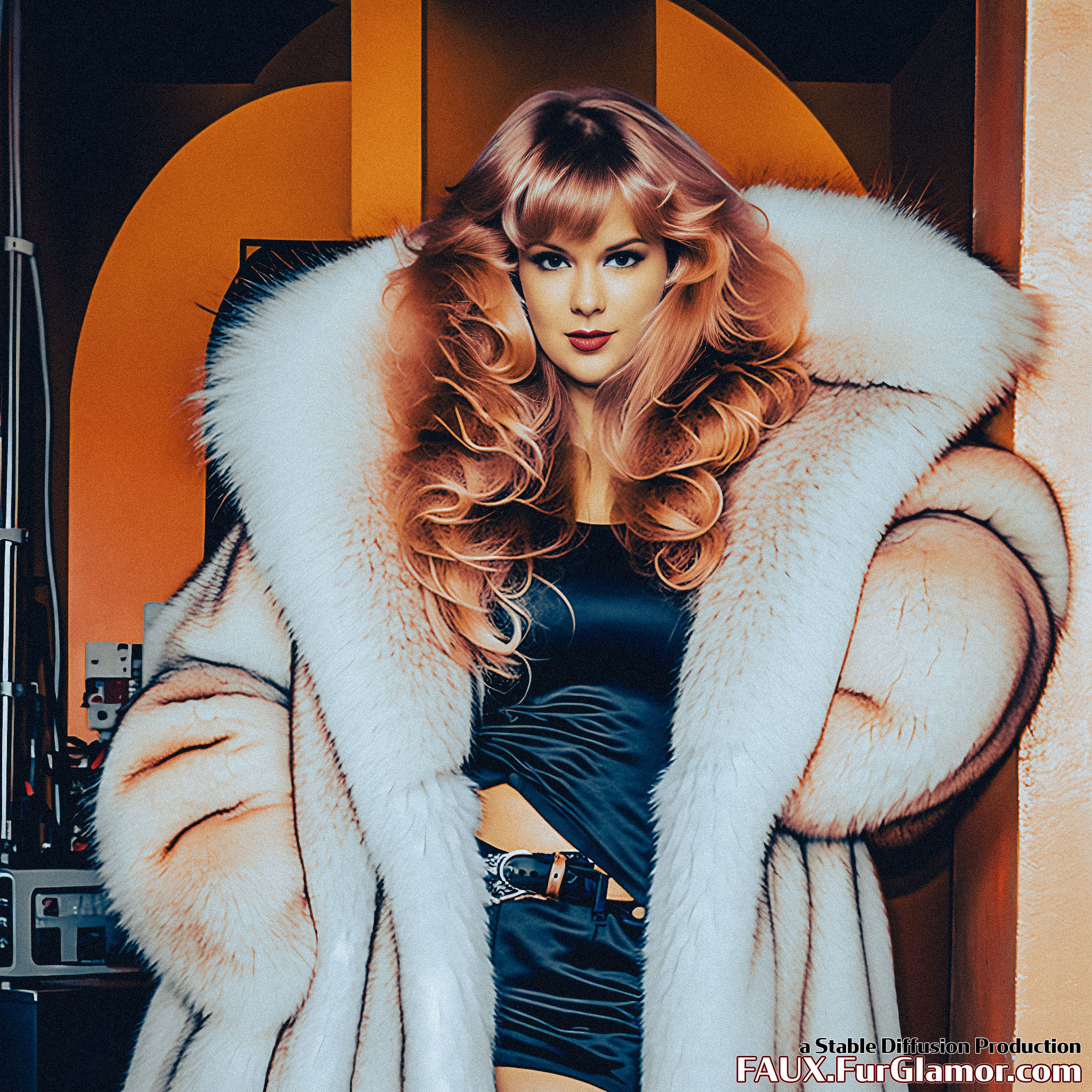 Stable Diffusion Render of Taylor Swift in a Fur Coat