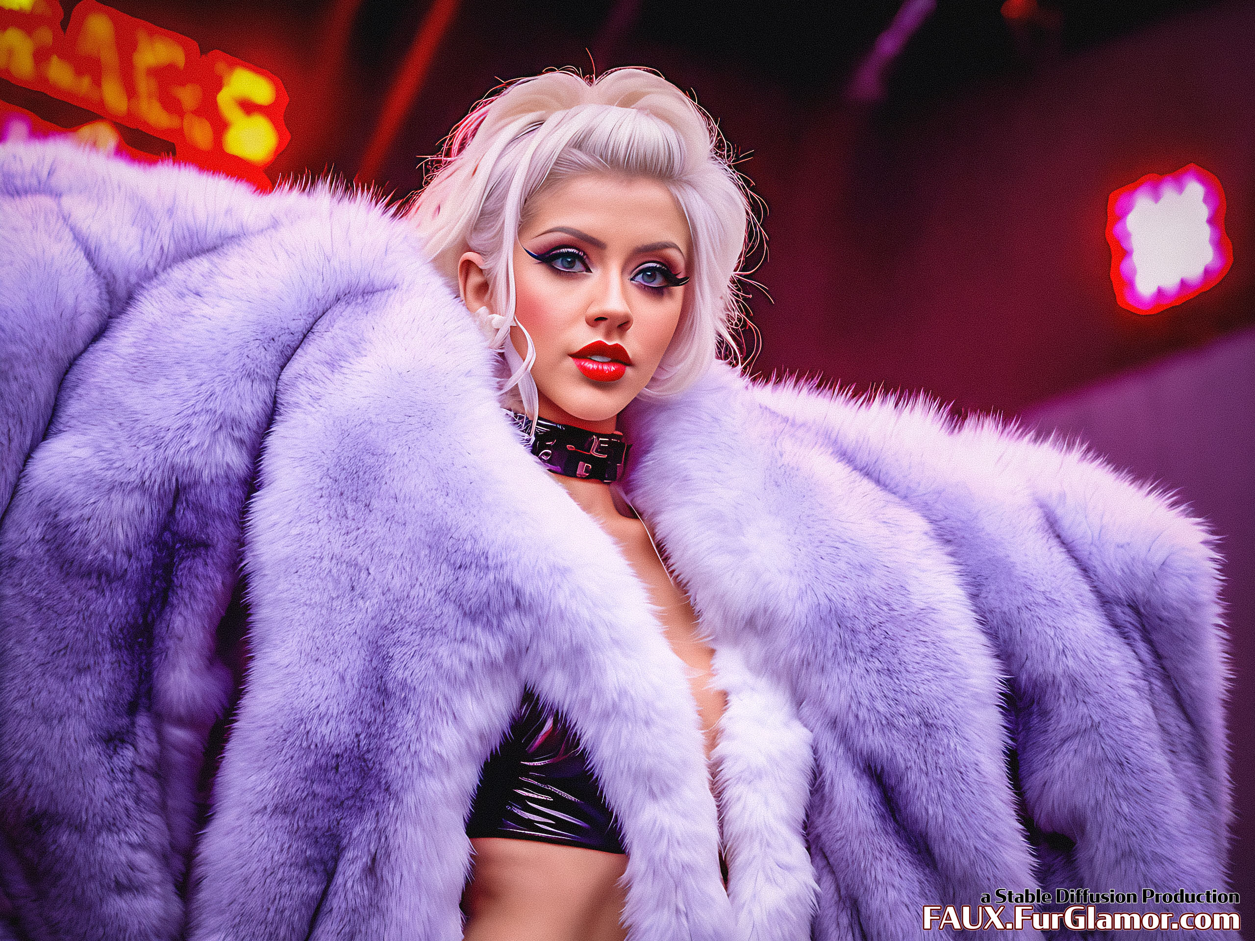 Stable Diffusion Render of Christina Aguilera in a Fur Coat