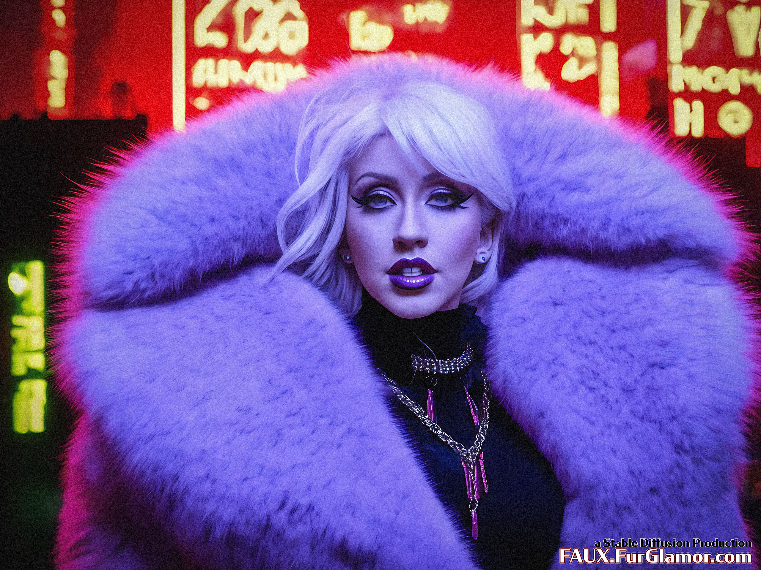 Stable Diffusion Render of Christina Aguilera in a Fur Coat