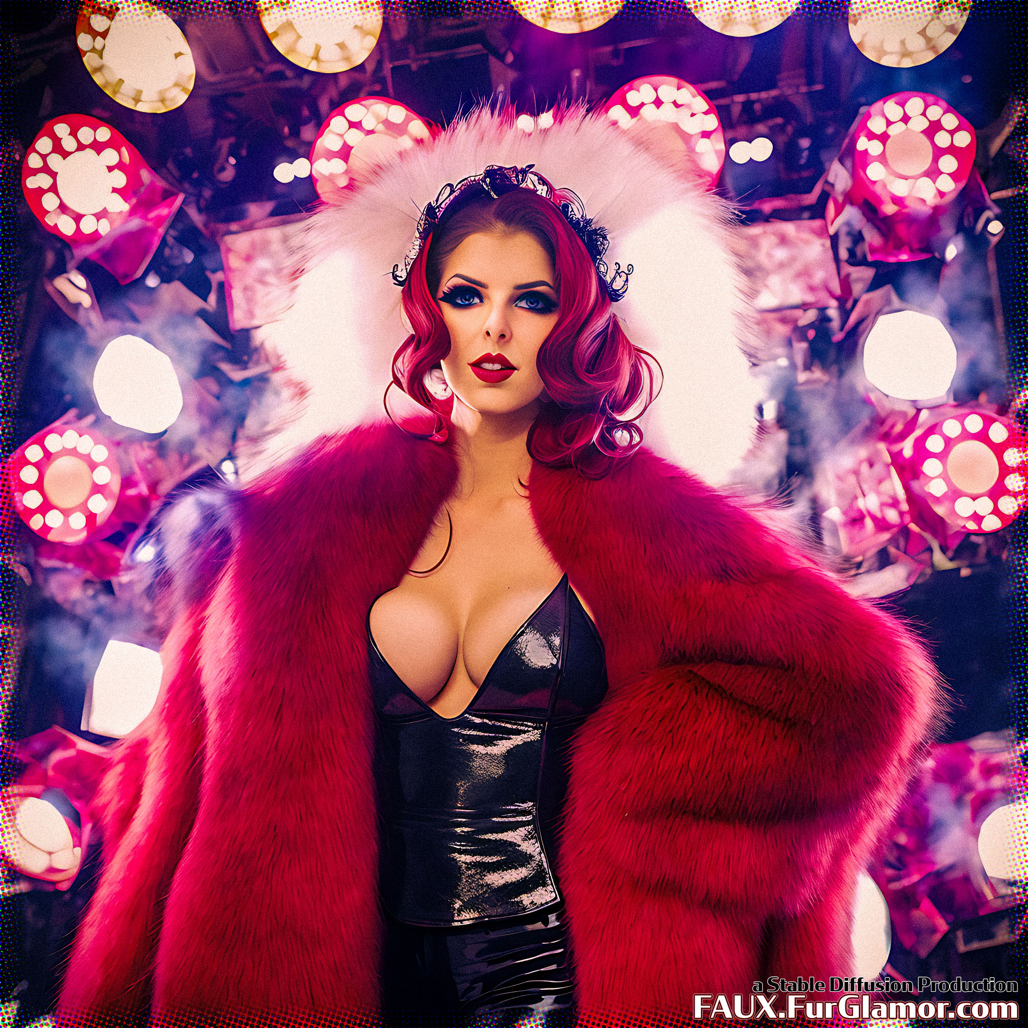 Stable Diffusion Render of Anna Kendrick in a Fur Coat