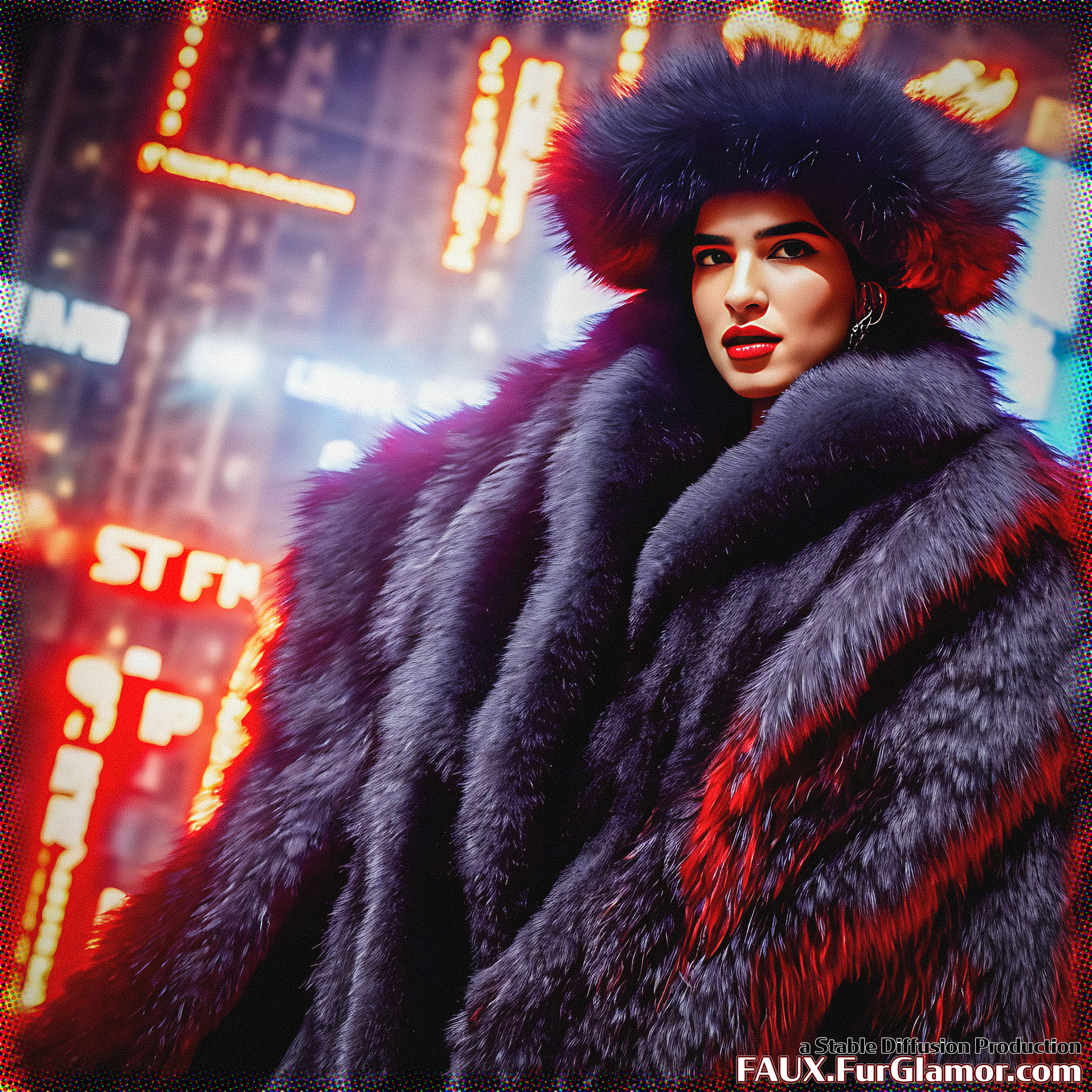 Stable Diffusion Render of Dua Lipa in a Fur Coat