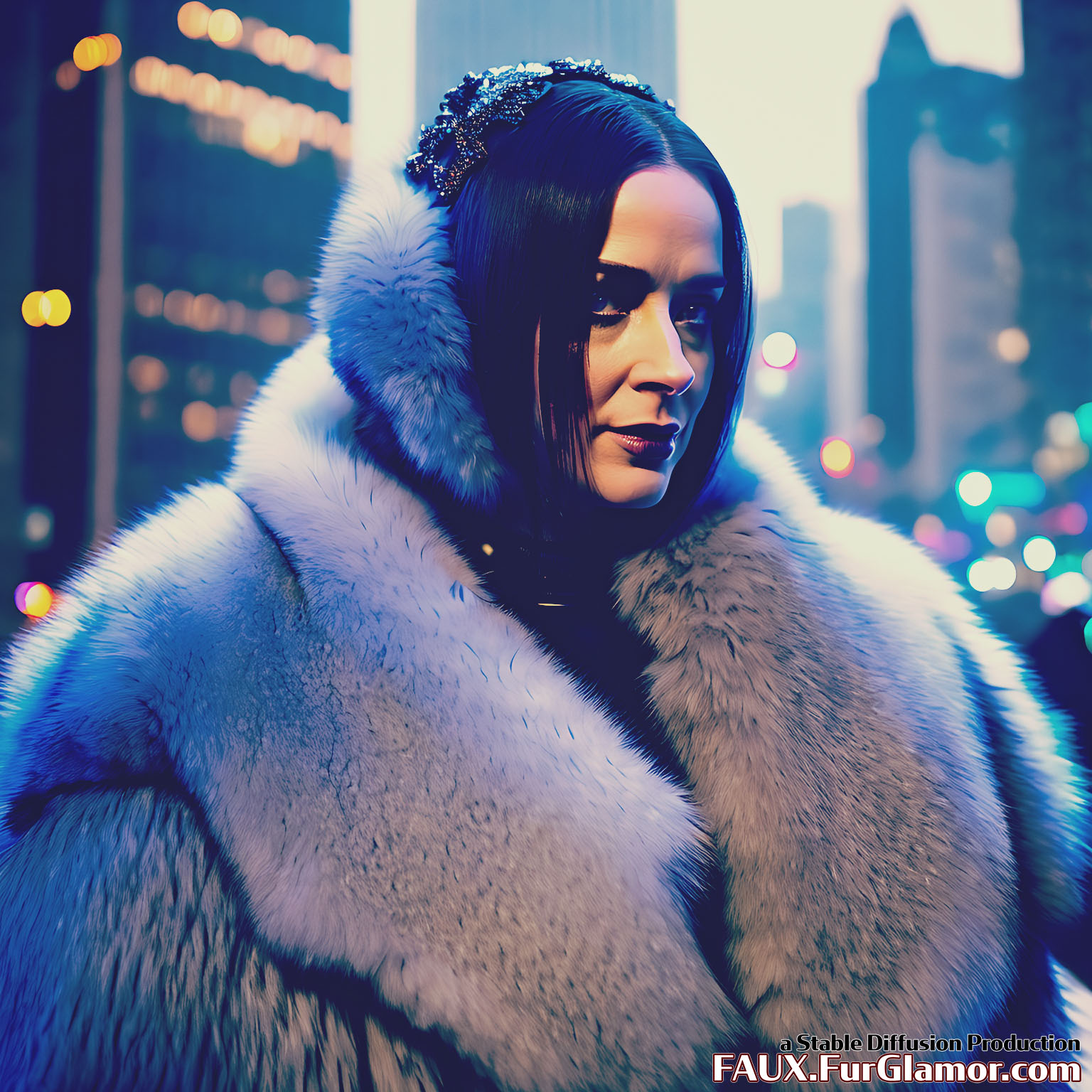 Stable Diffusion Render of Emily Blunt in a Fur Coat