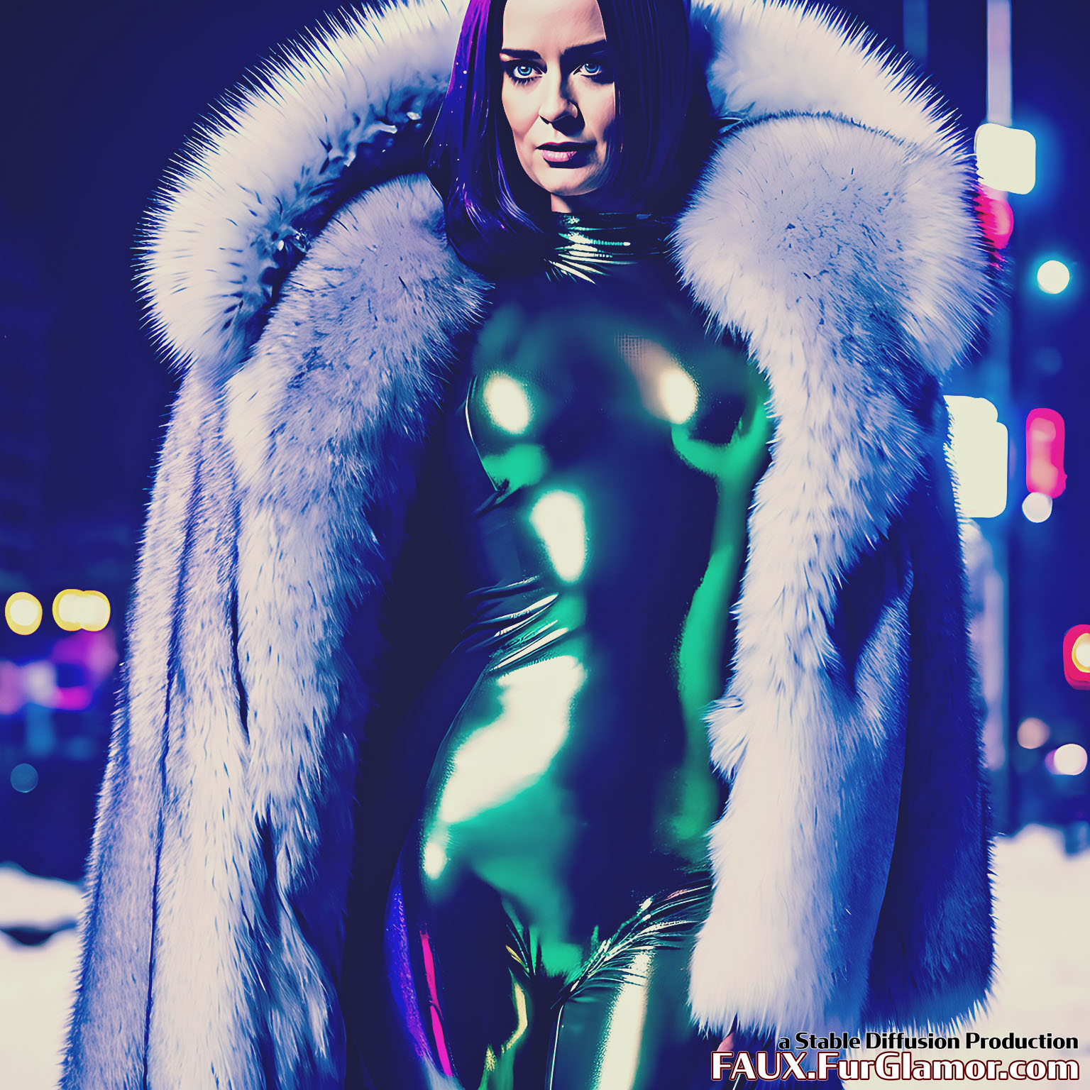 Stable Diffusion Render of Emily Blunt in a Fur Coat