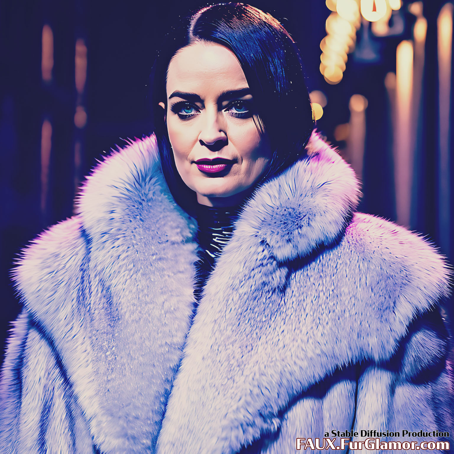 Stable Diffusion Render of Emily Blunt in a Fur Coat