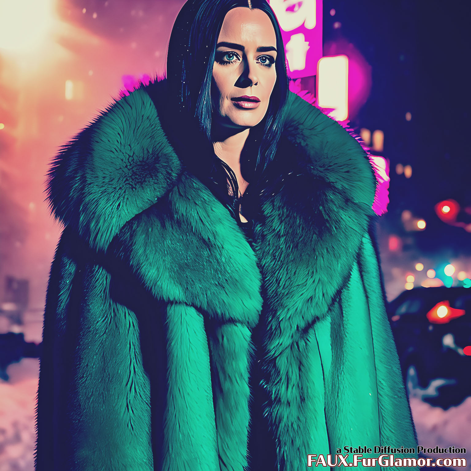 Stable Diffusion Render of Emily Blunt in a Fur Coat