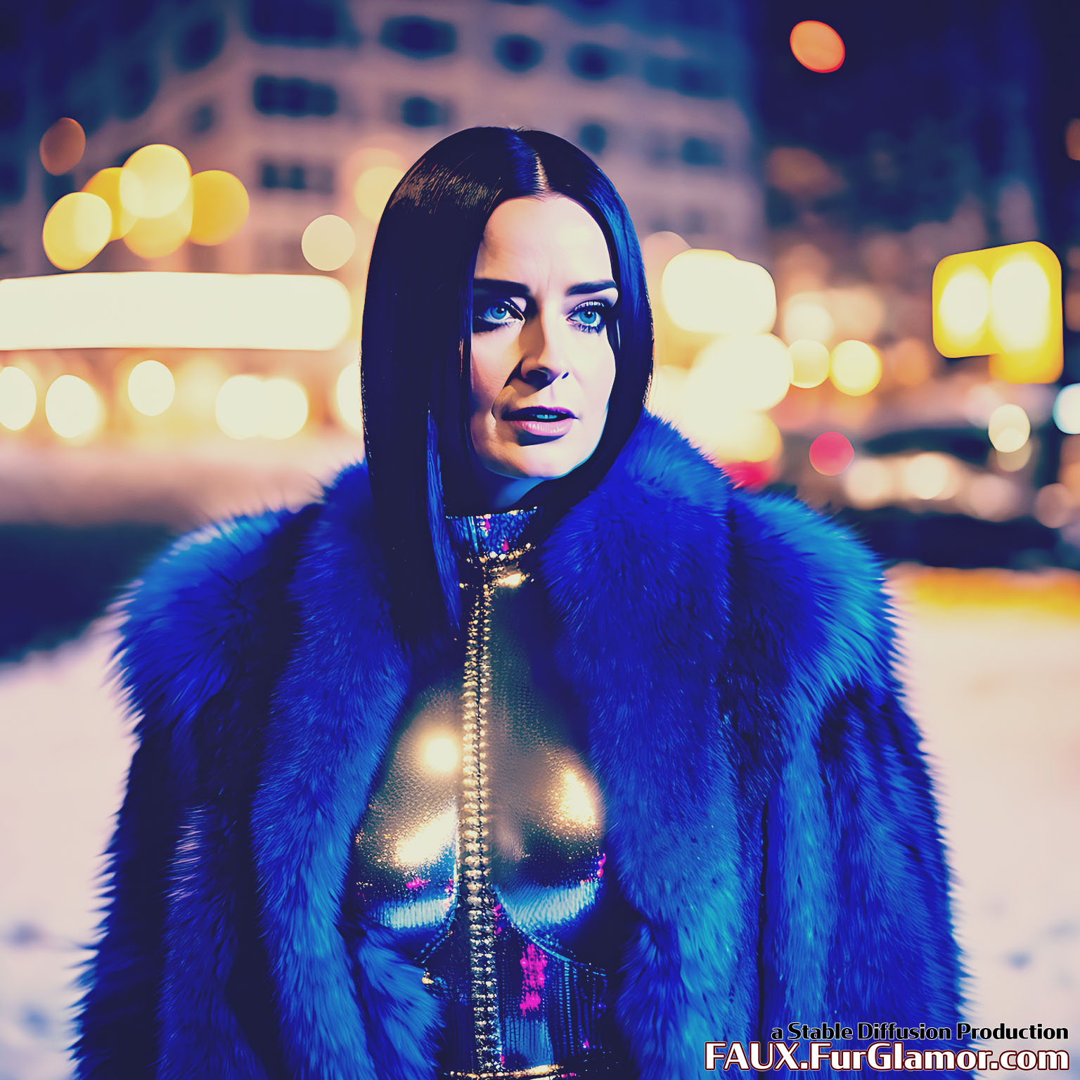 Stable Diffusion Render of Emily Blunt in a Fur Coat