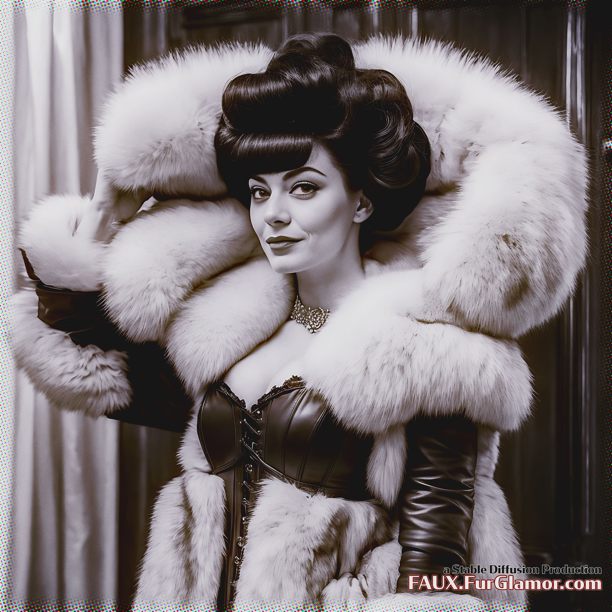 Stable Diffusion Render of Emma Stone in a Fur Coat