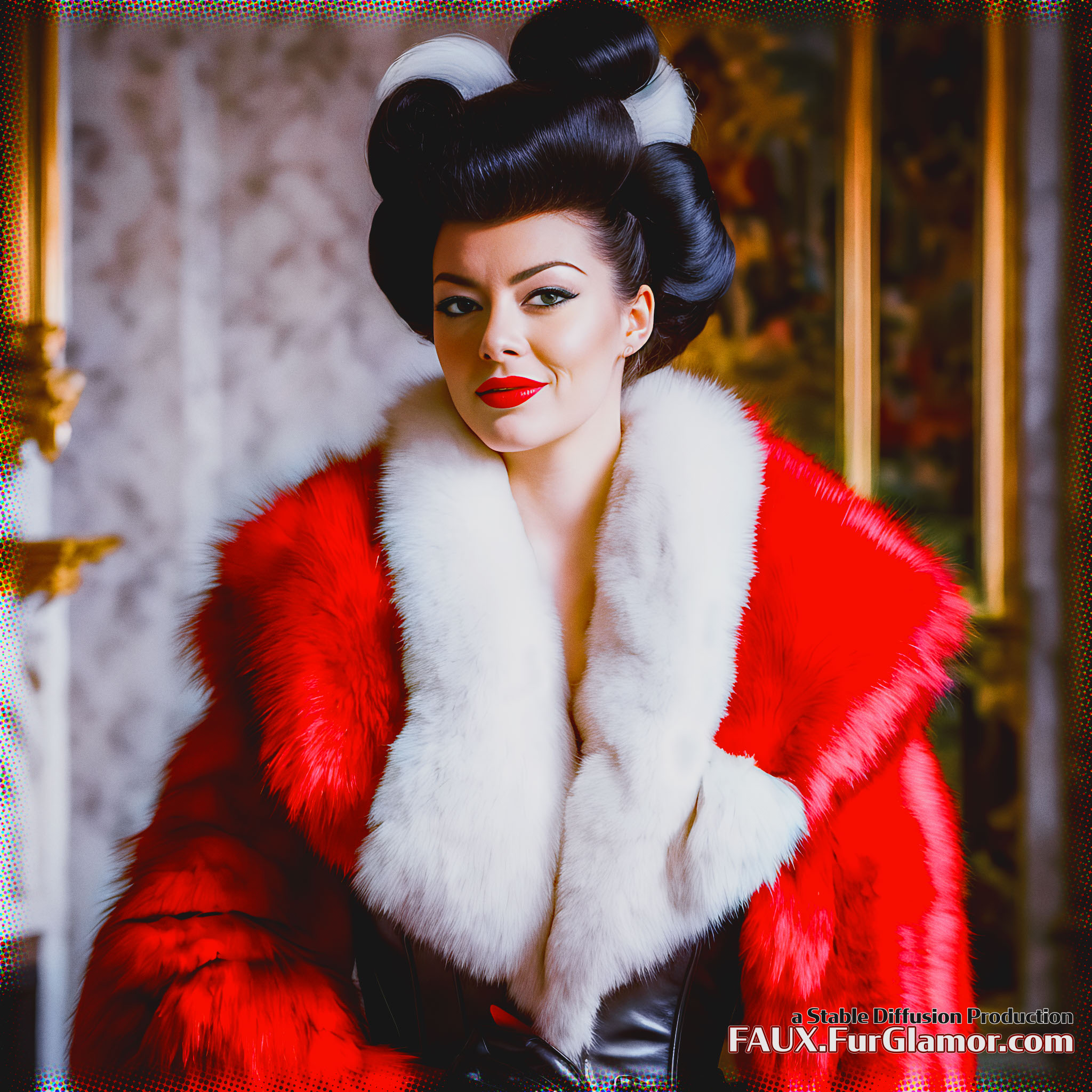 Stable Diffusion Render of Emma Stone in a Fur Coat