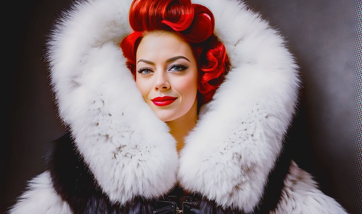 Stable Diffusion Render of Emma Stone in a Fur Coat