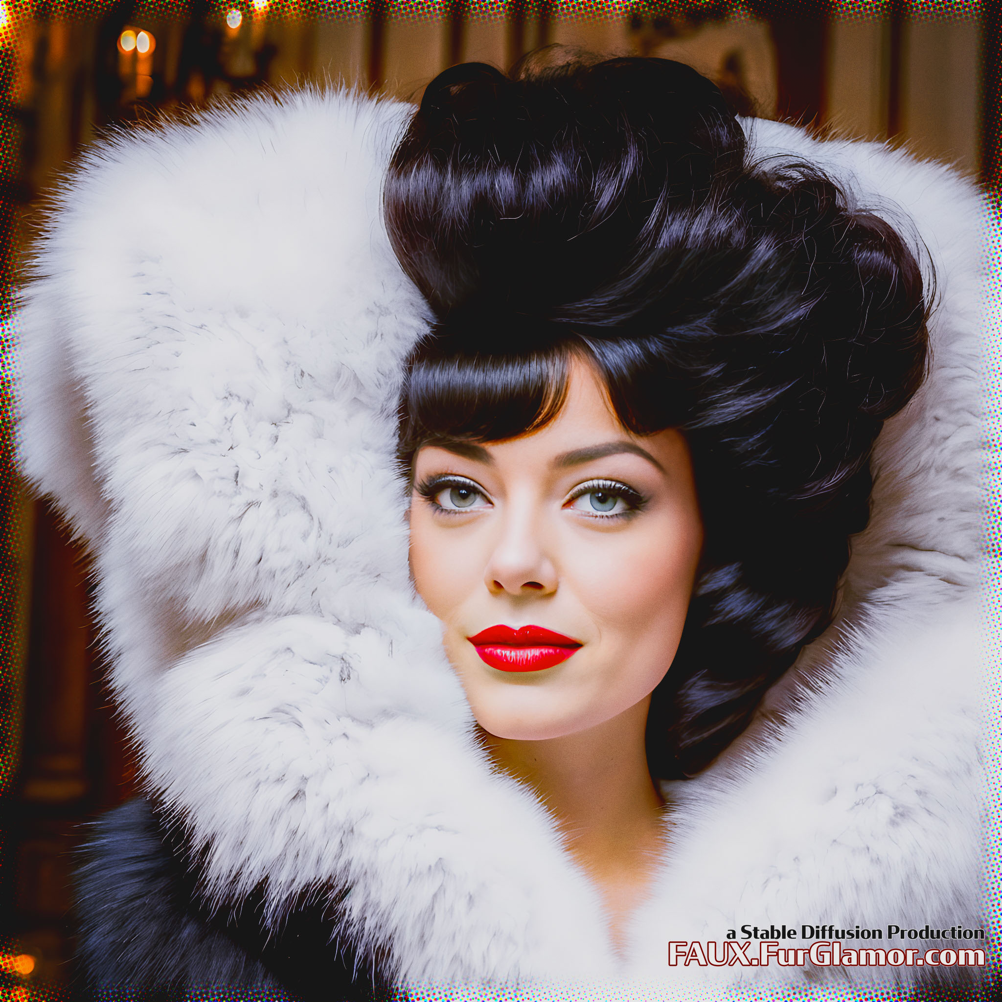 Stable Diffusion Render of Emma Stone in a Fur Coat