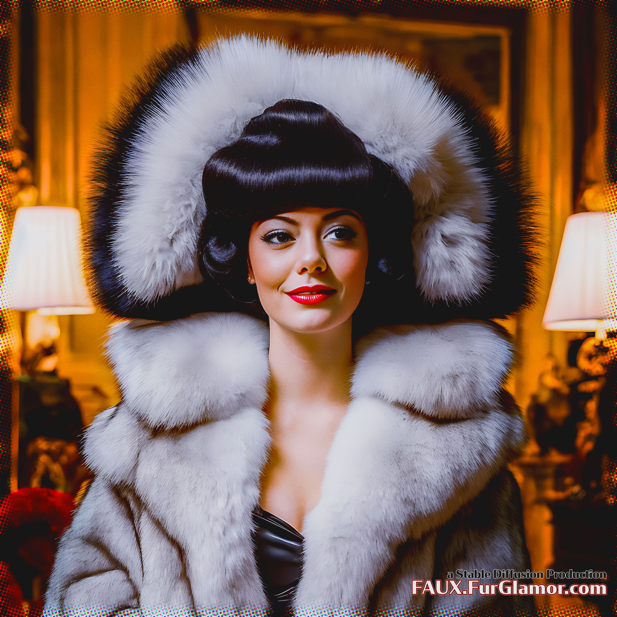 Stable Diffusion Render of Emma Stone in a Fur Coat