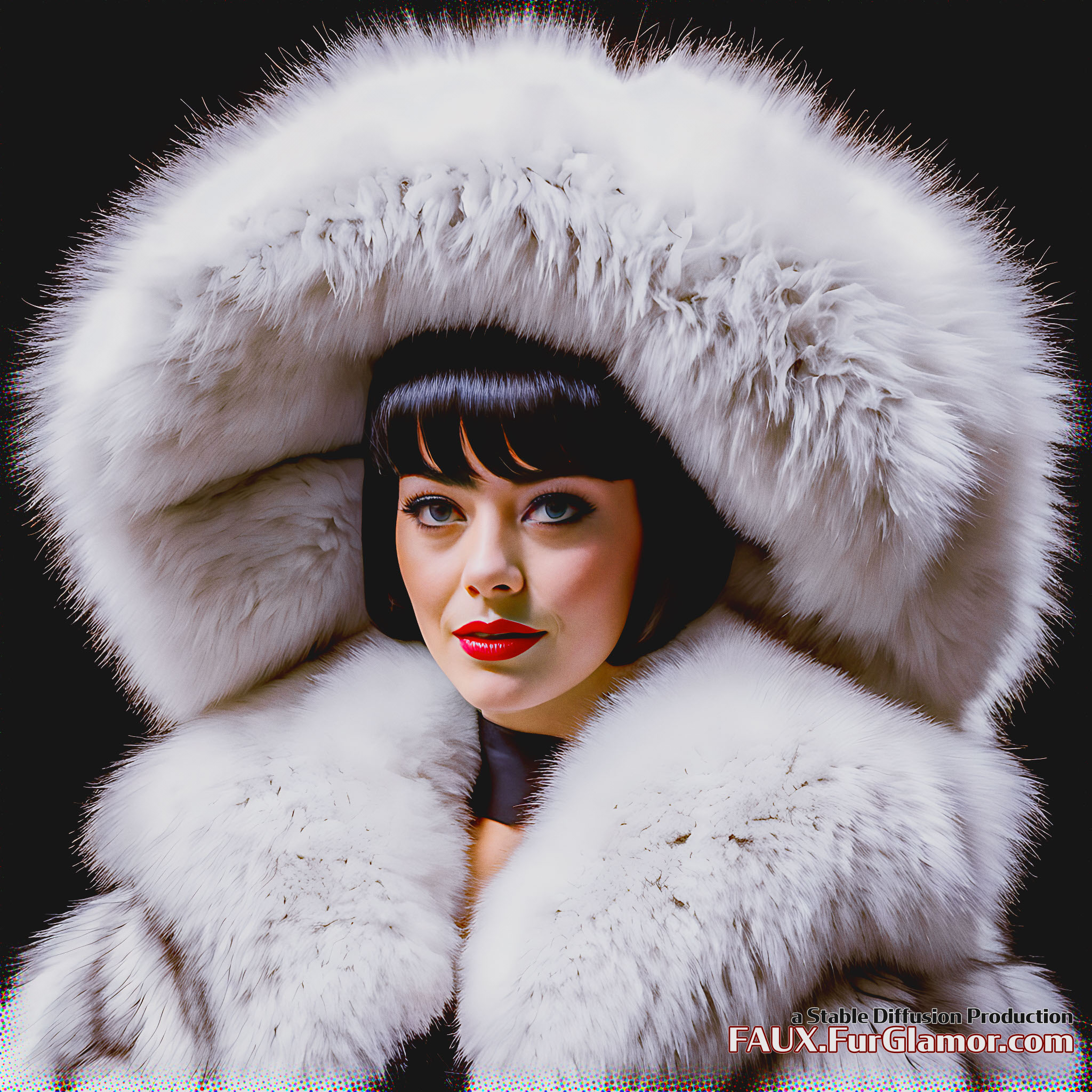 Stable Diffusion Render of Emma Stone in a Fur Coat
