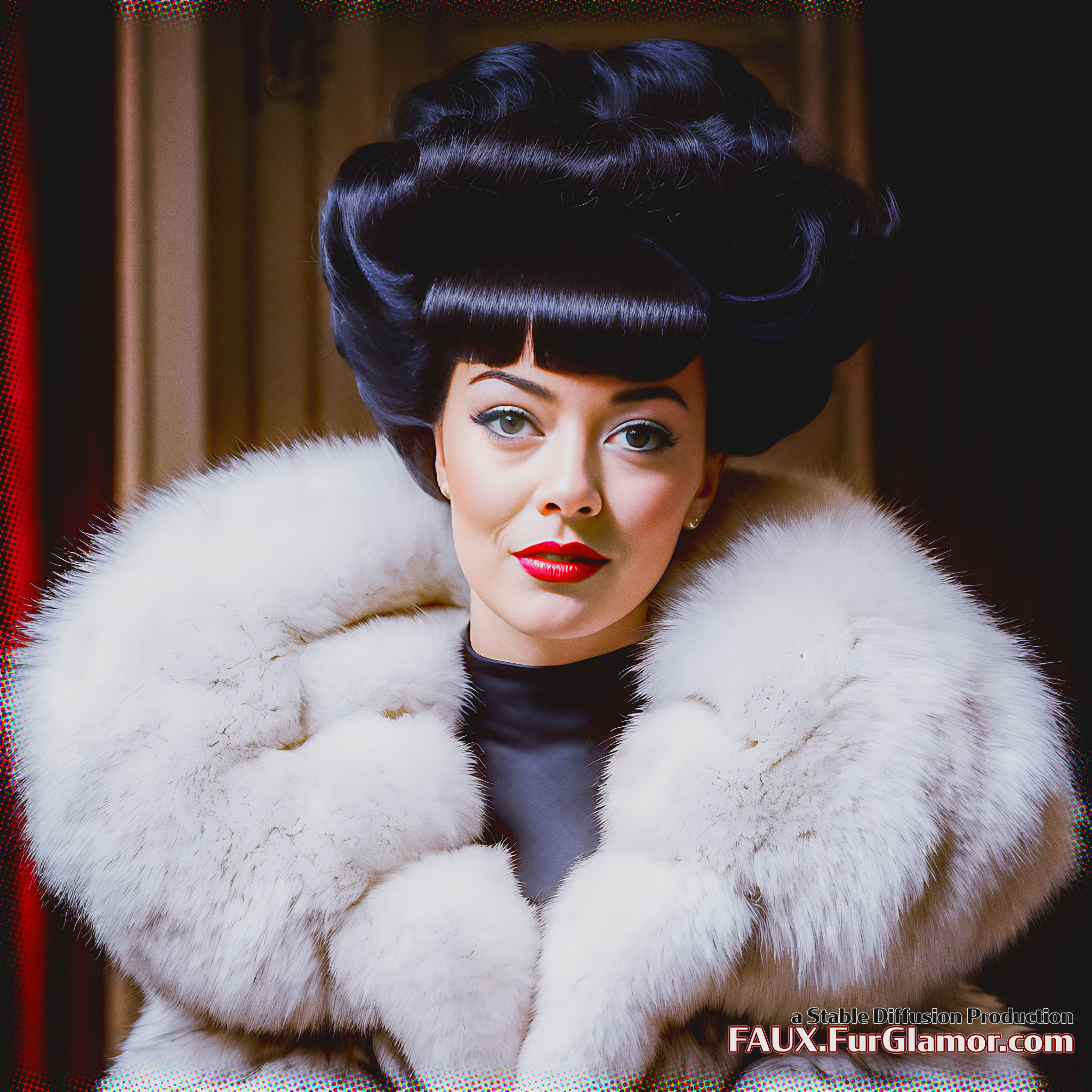 Stable Diffusion Render of Emma Stone in a Fur Coat