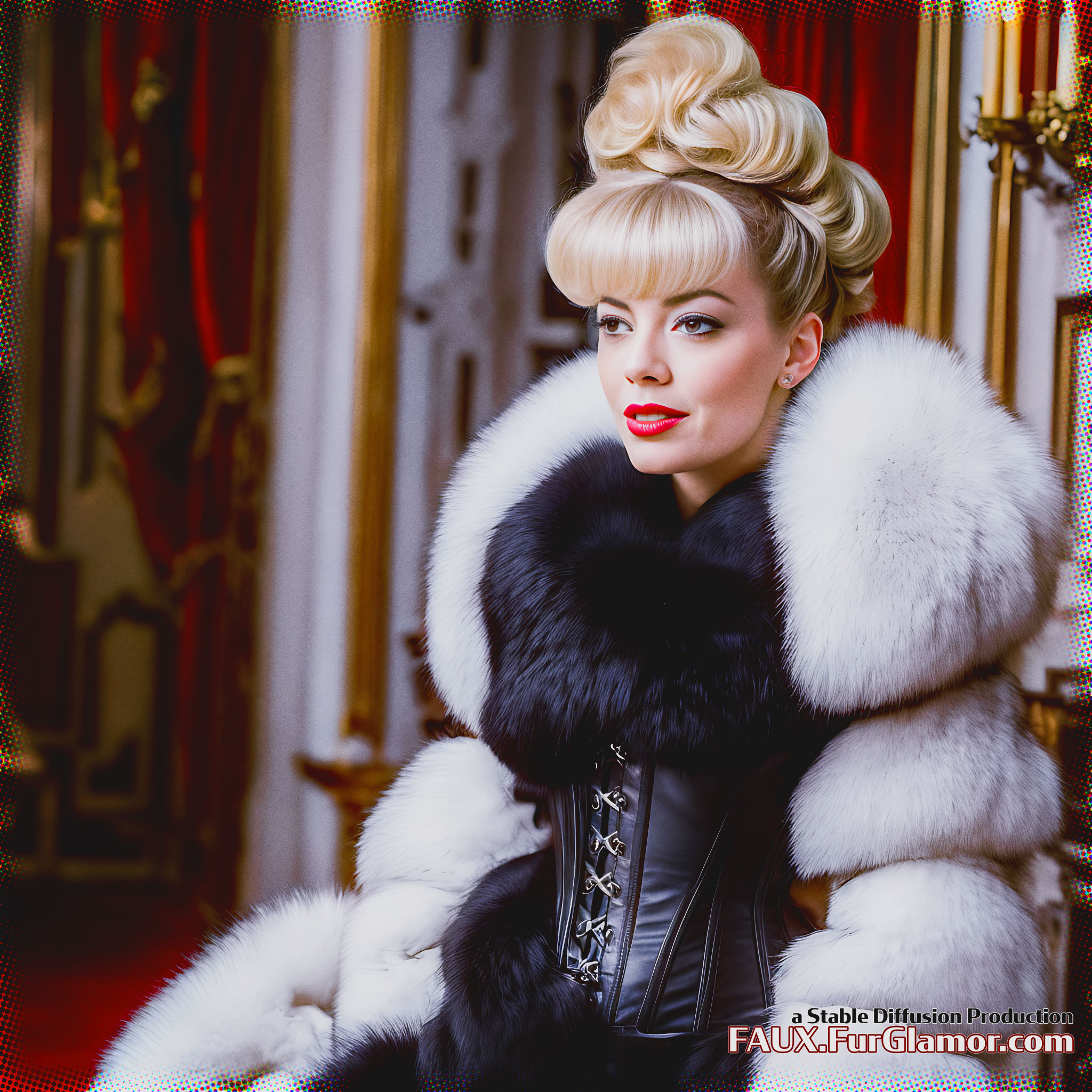 Stable Diffusion Render of Emma Stone in a Fur Coat