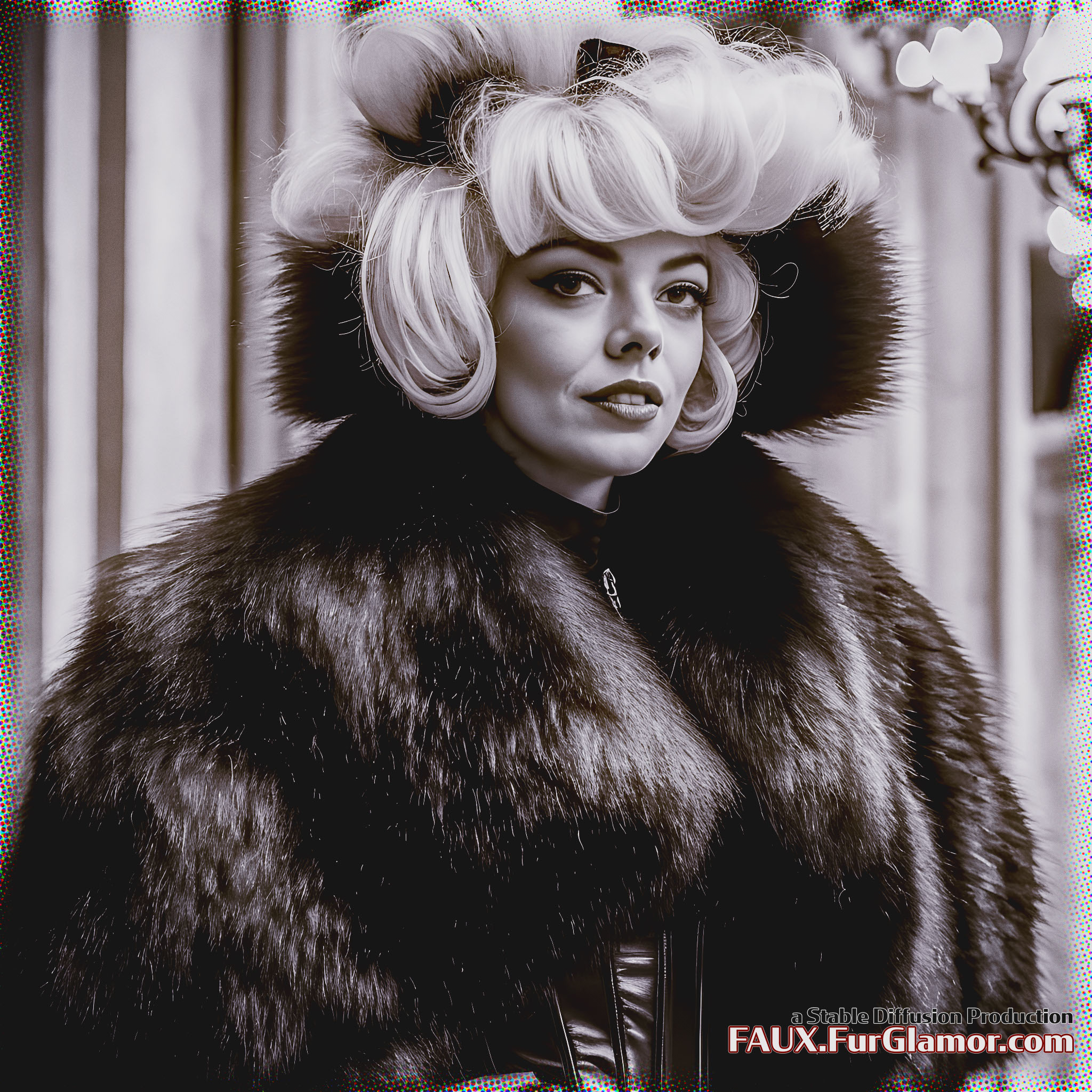 Stable Diffusion Render of Emma Stone in a Fur Coat