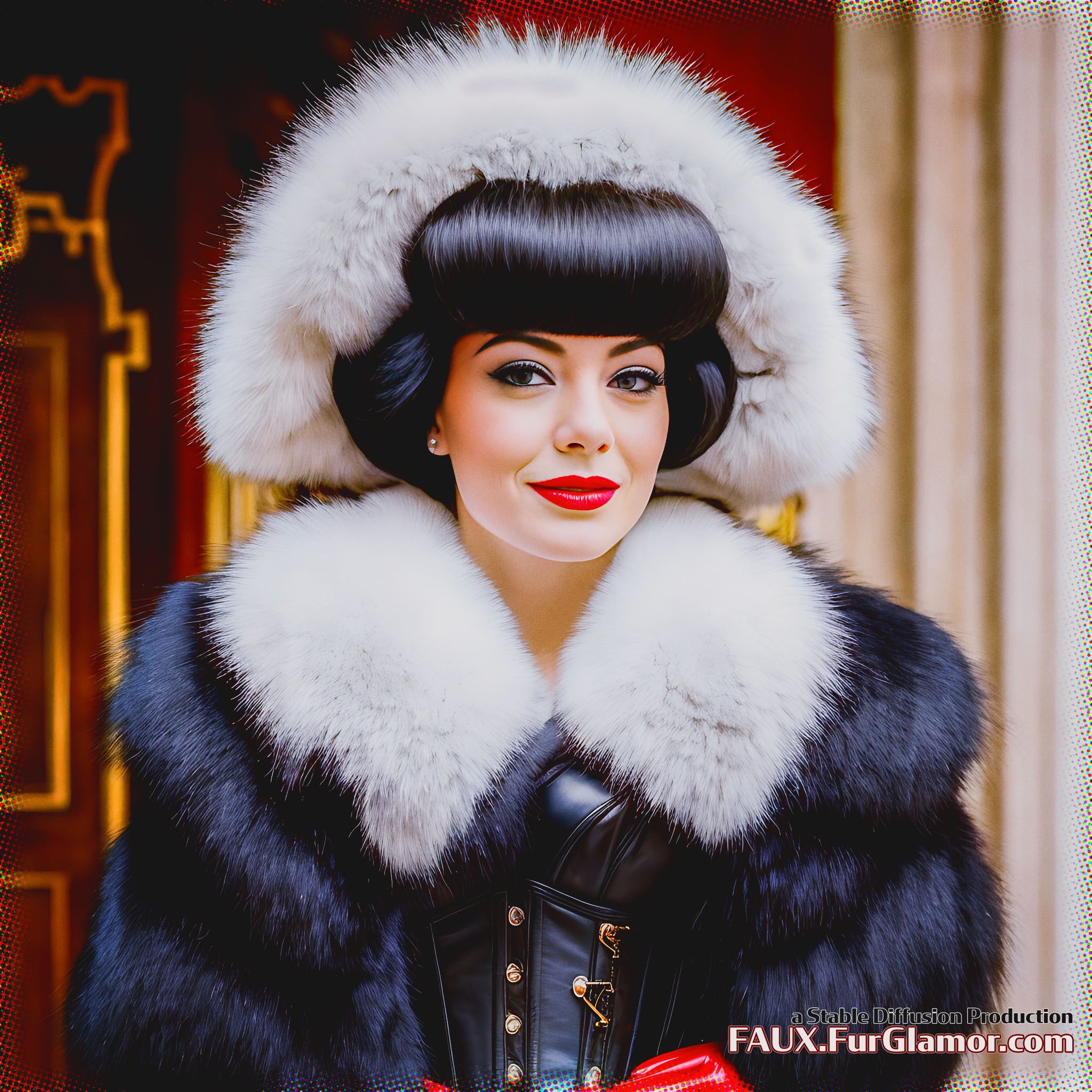 Stable Diffusion Render of Emma Stone in a Fur Coat