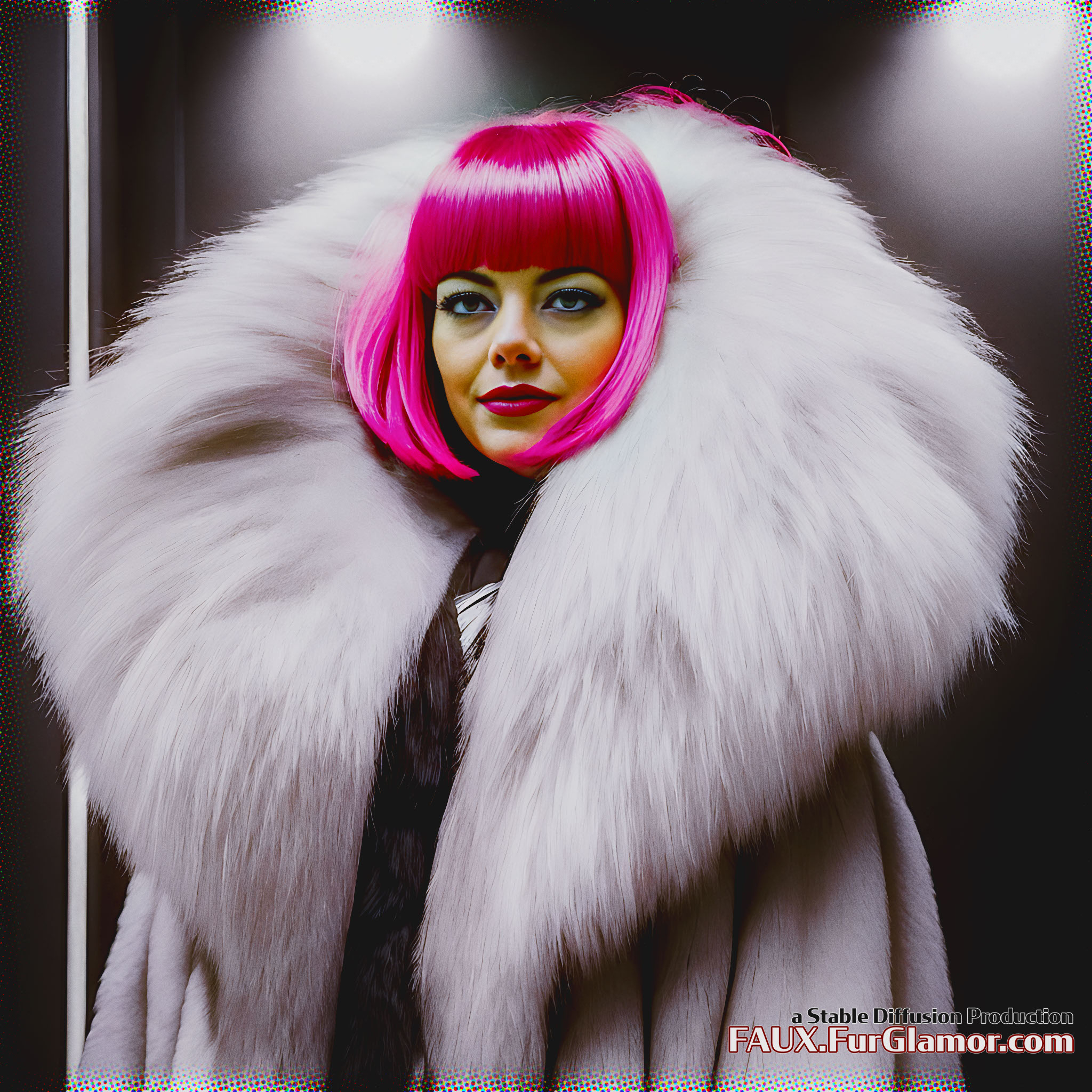 Stable Diffusion Render of Emma Stone in a Fur Coat
