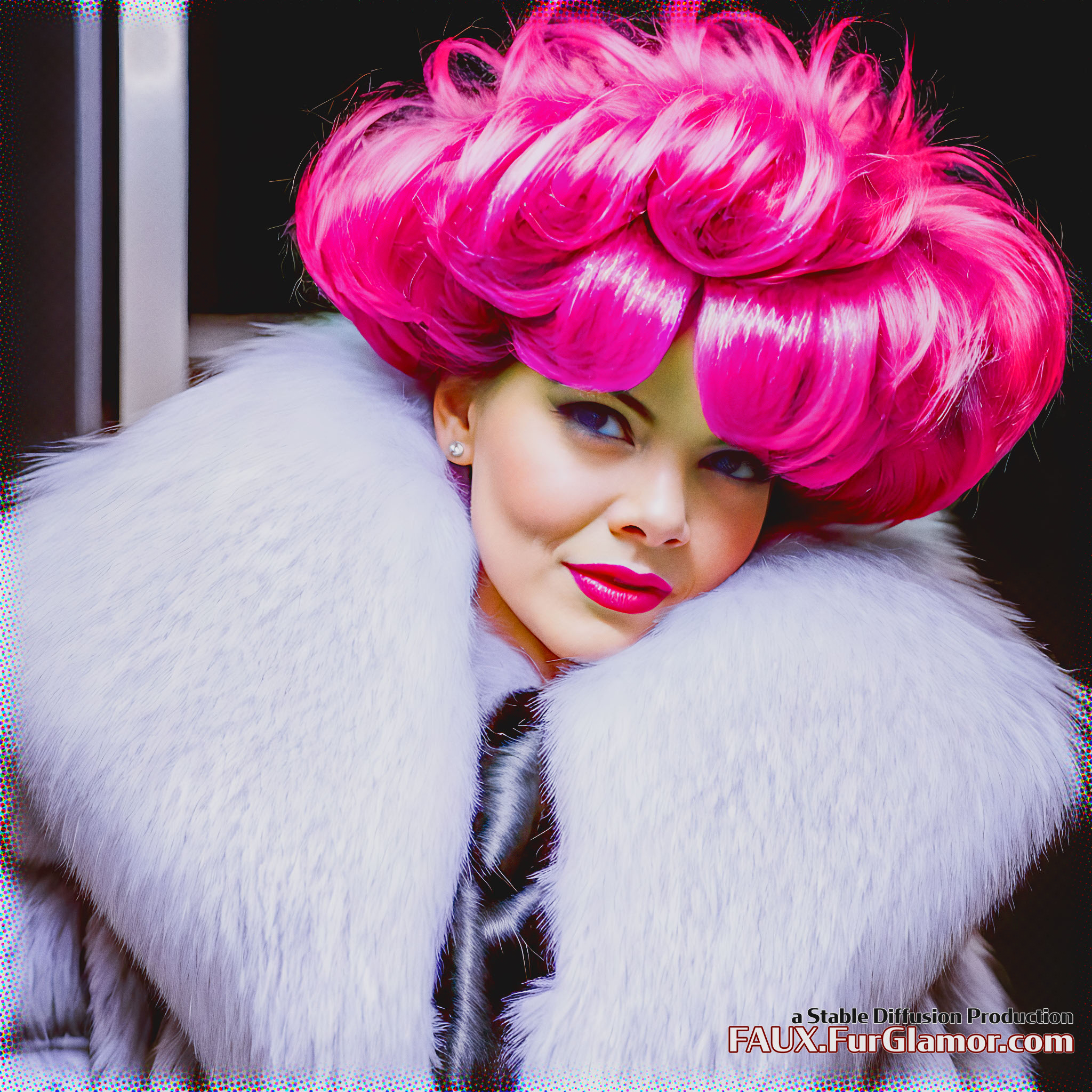 Stable Diffusion Render of Emma Stone in a Fur Coat