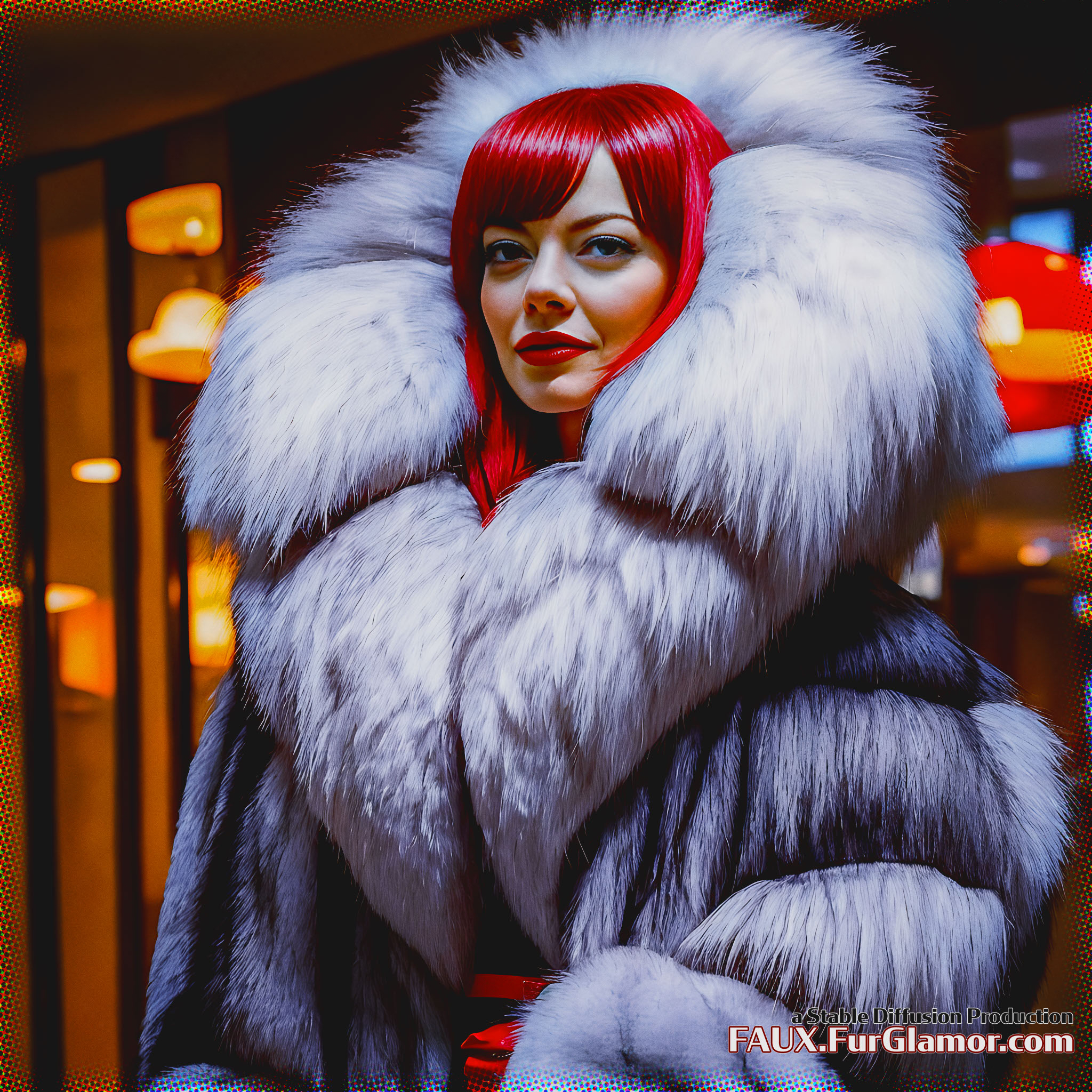 Stable Diffusion Render of Emma Stone in a Fur Coat