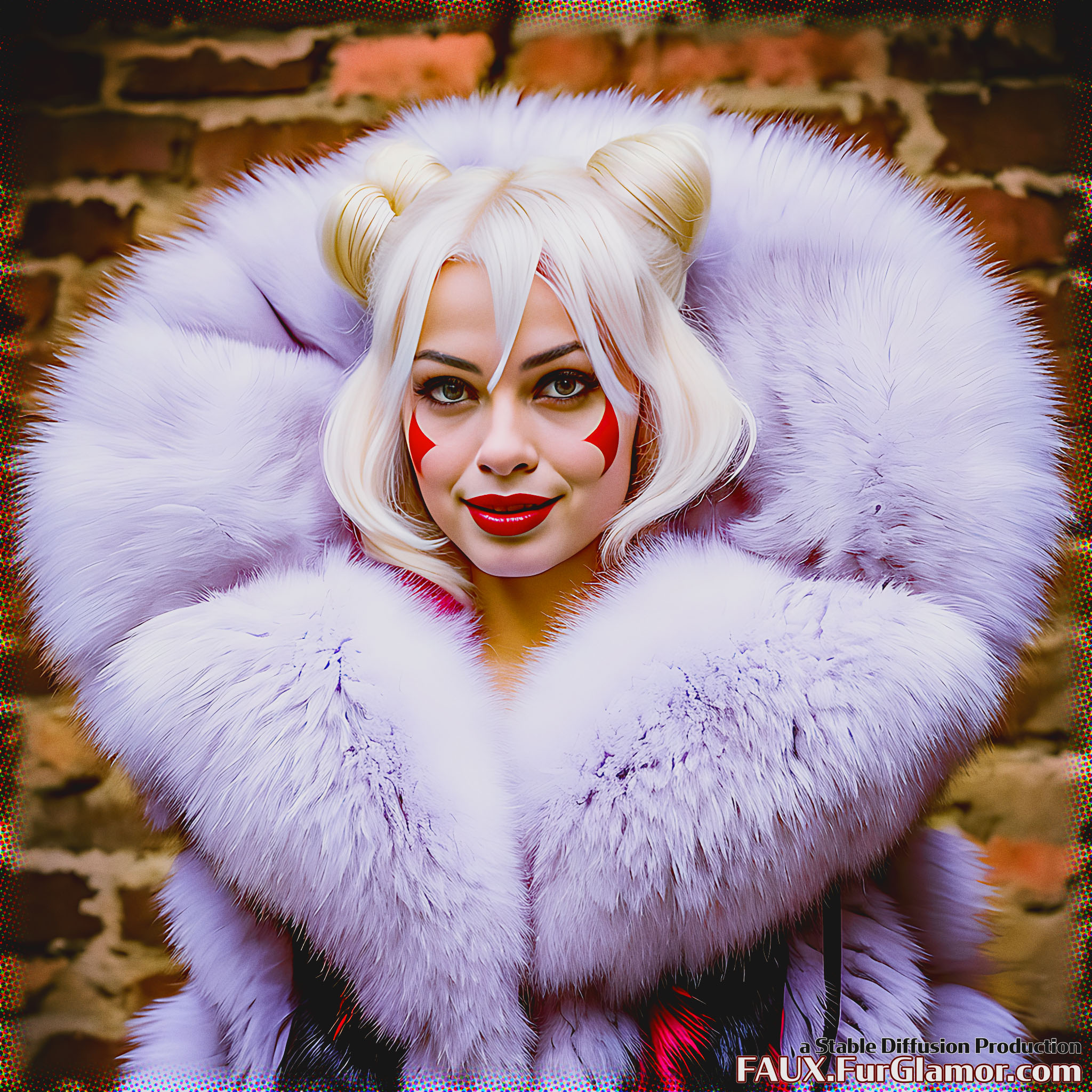 Stable Diffusion Render of Margot Robbie as Harley Quinn in a Fur Coat