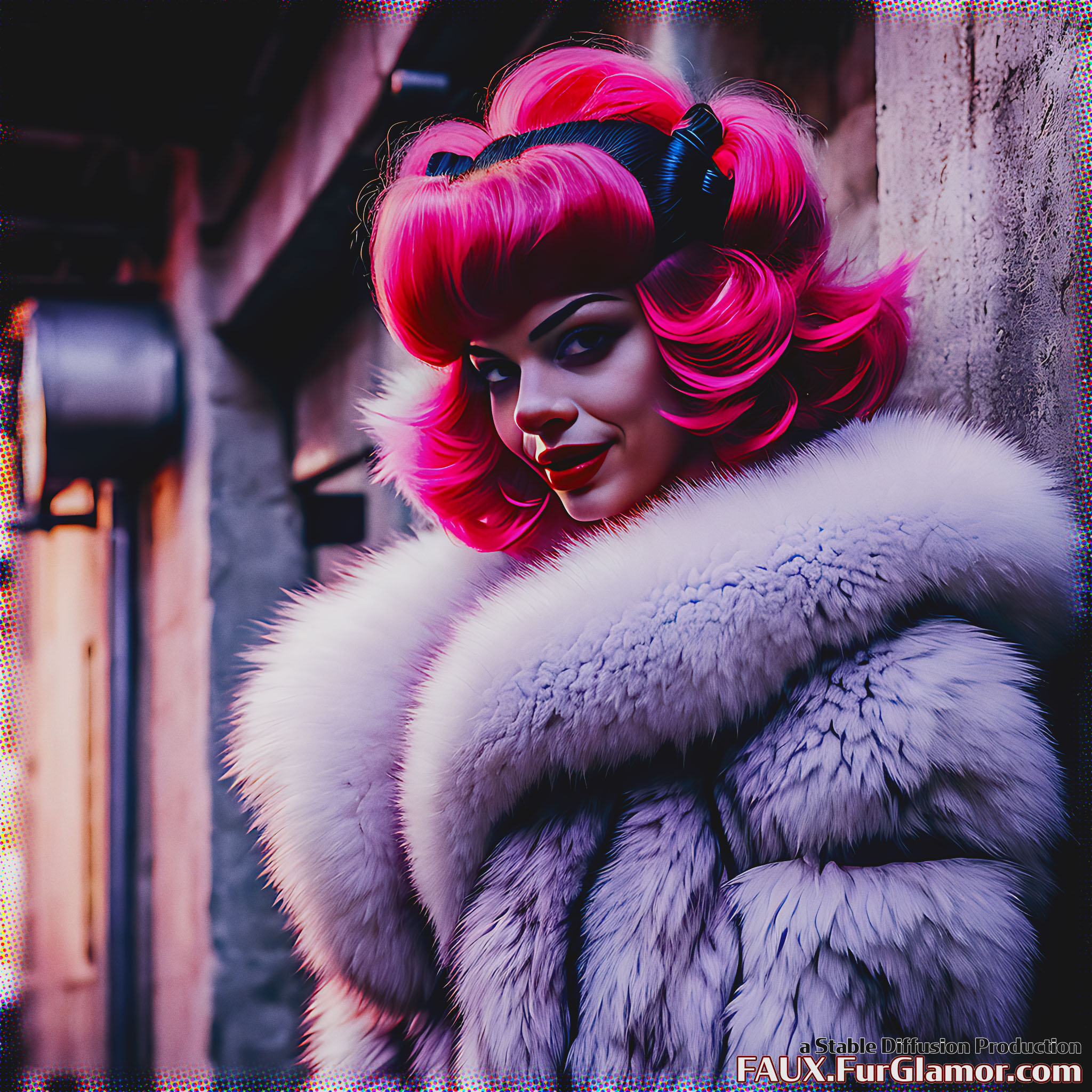 Stable Diffusion Render of Margot Robbie as Harley Quinn in a Fur Coat