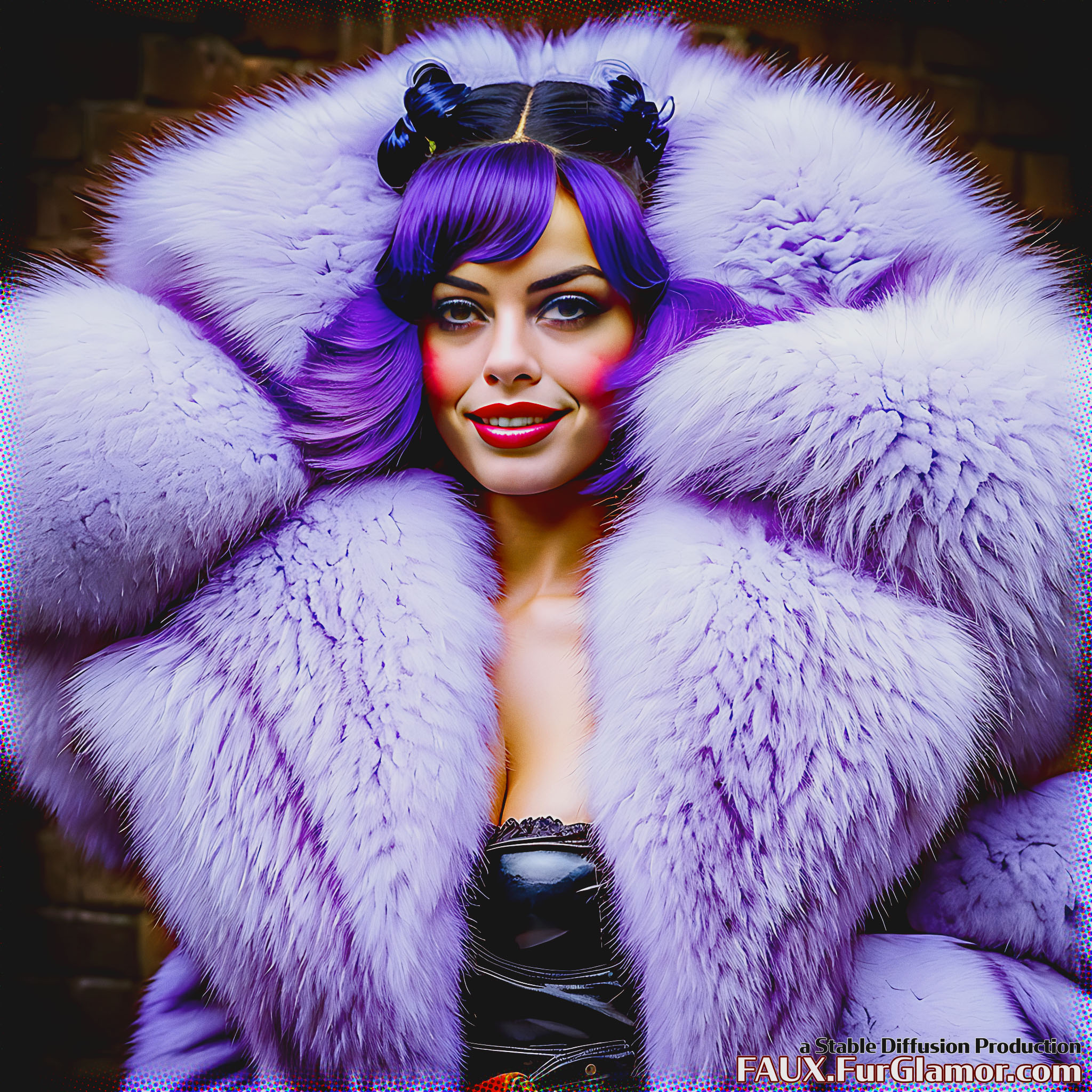 Stable Diffusion Render of Margot Robbie as Harley Quinn in a Fur Coat