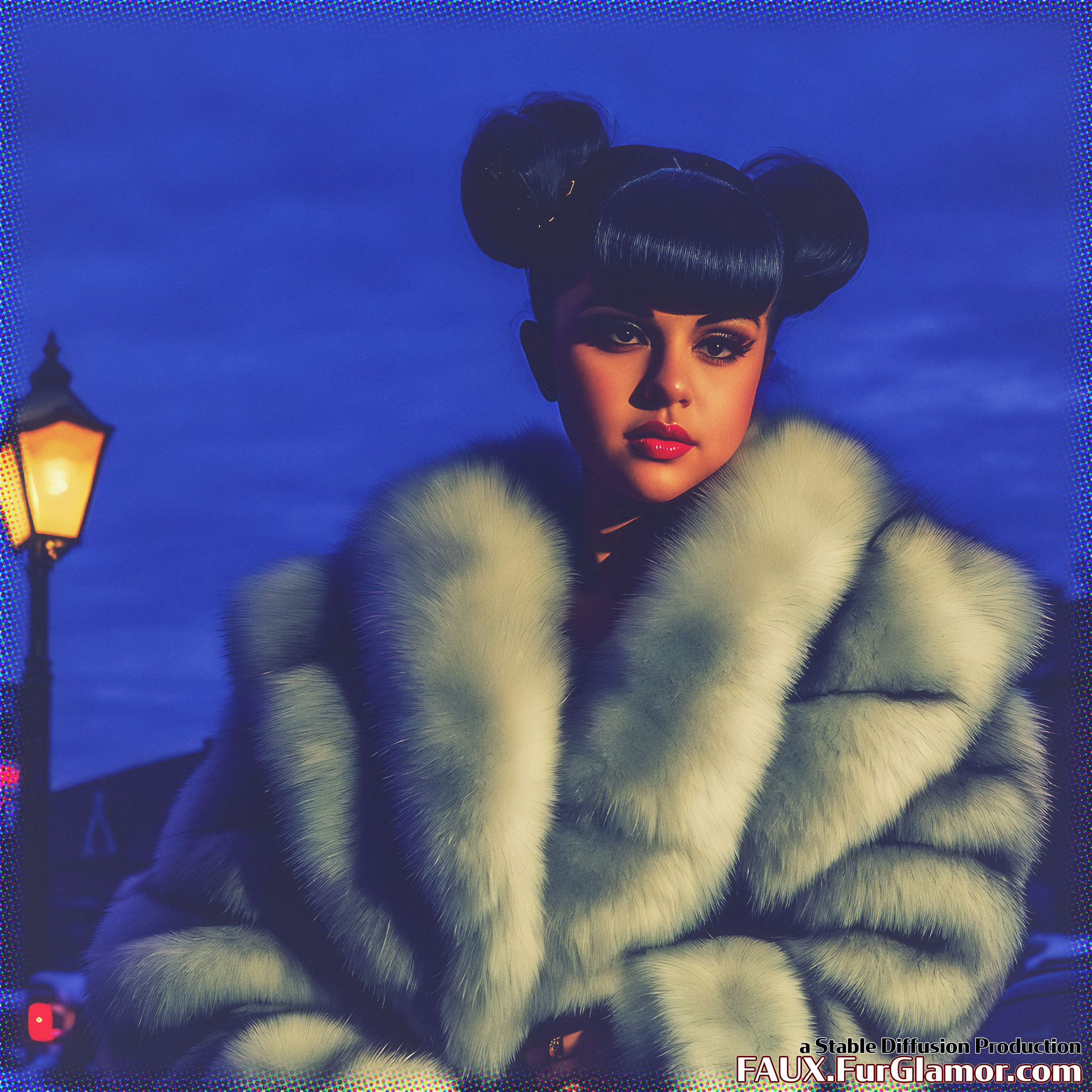 Stable Diffusion Render of Selena Gomez in a Fur Coat
