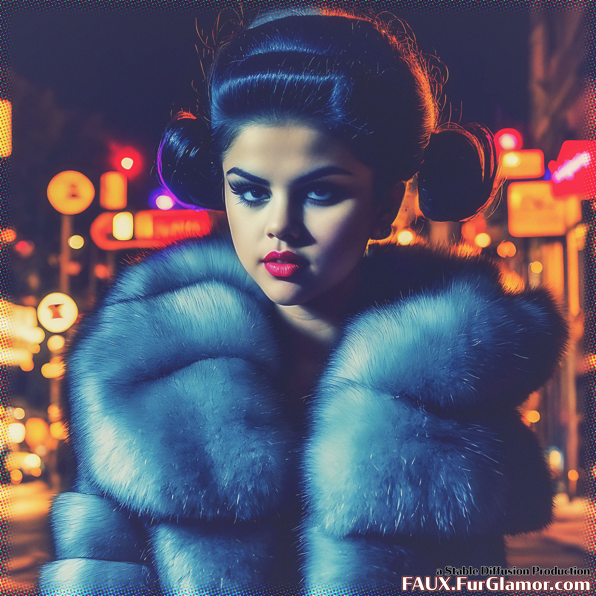 Stable Diffusion Render of Selena Gomez in a Fur Coat