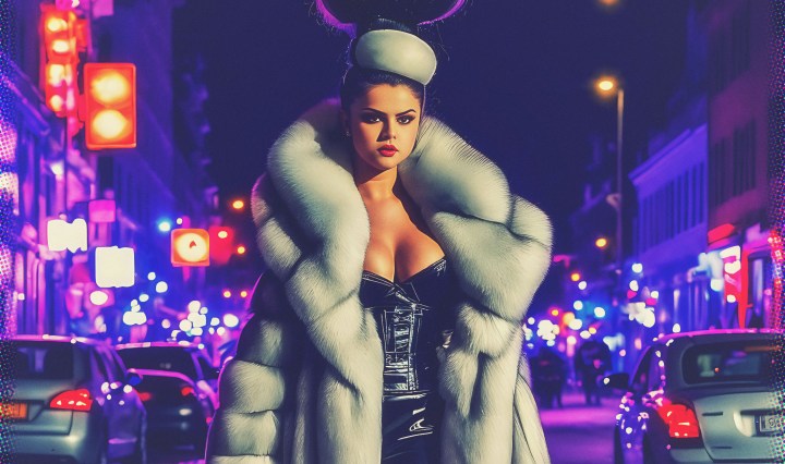 Stable Diffusion Render of Selena Gomez in a Fur Coat
