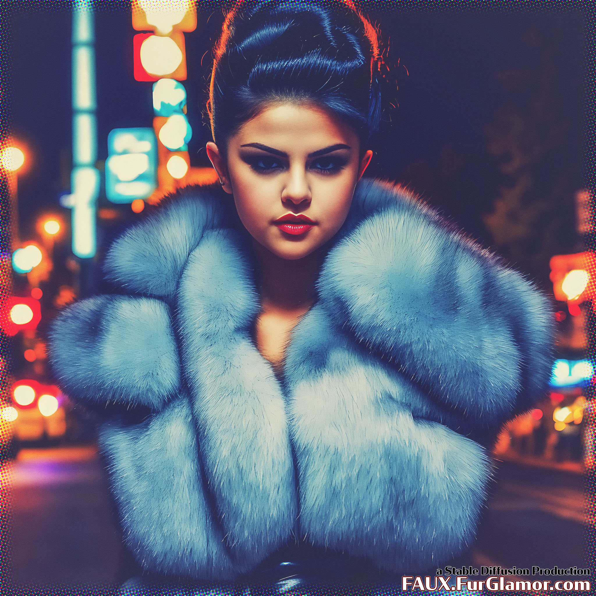 Stable Diffusion Render of Selena Gomez in a Fur Coat
