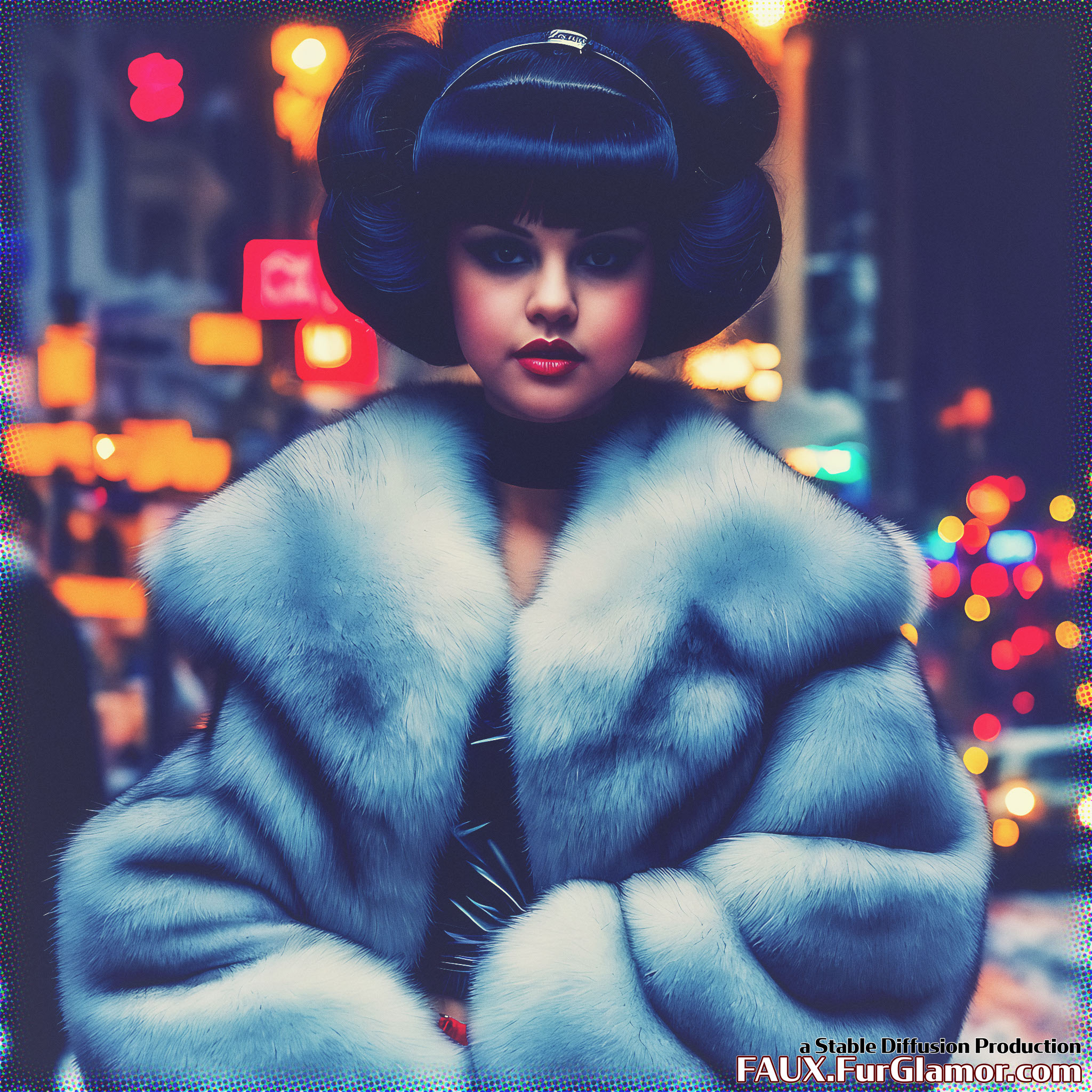 Stable Diffusion Render of Selena Gomez in a Fur Coat