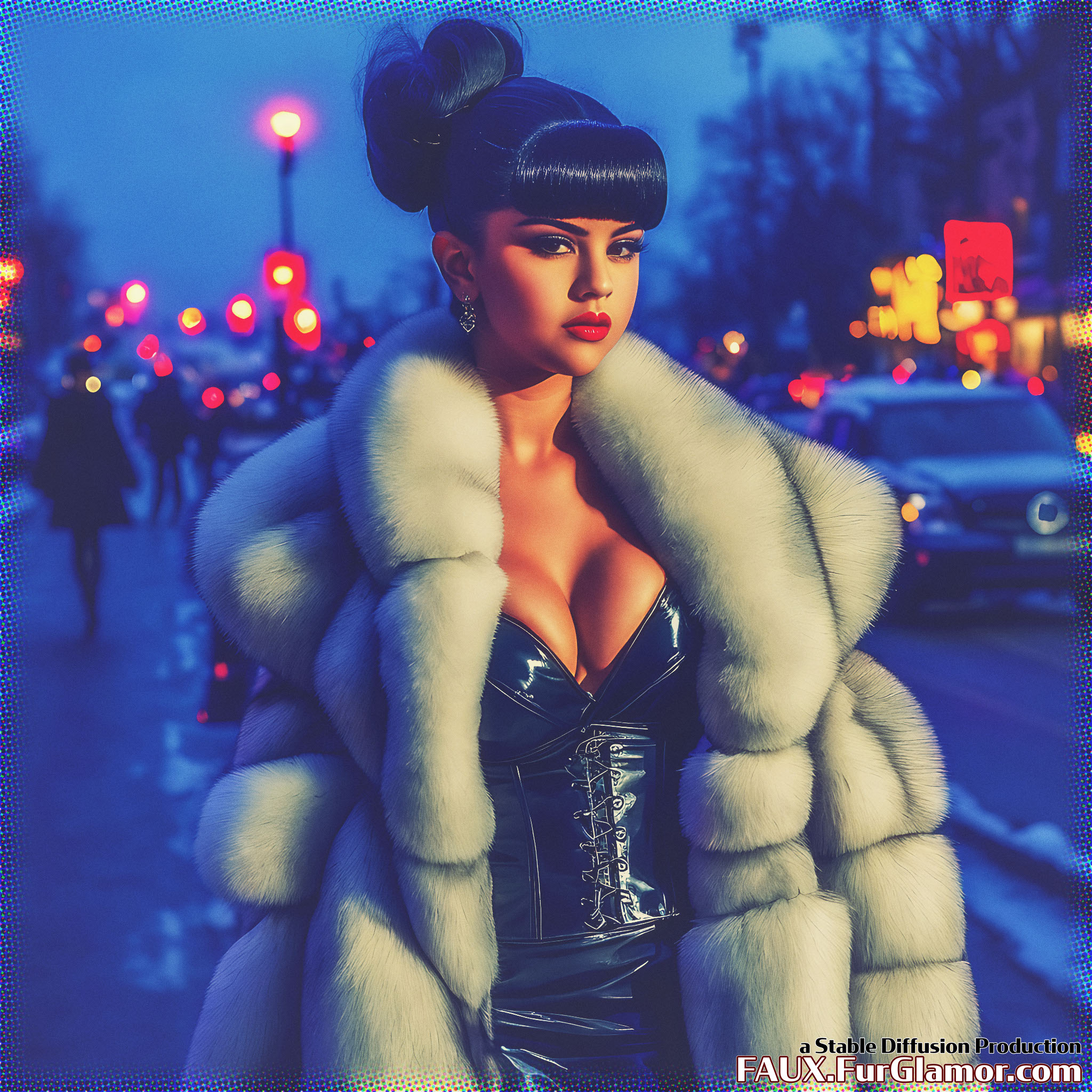 Stable Diffusion Render of Selena Gomez in a Fur Coat