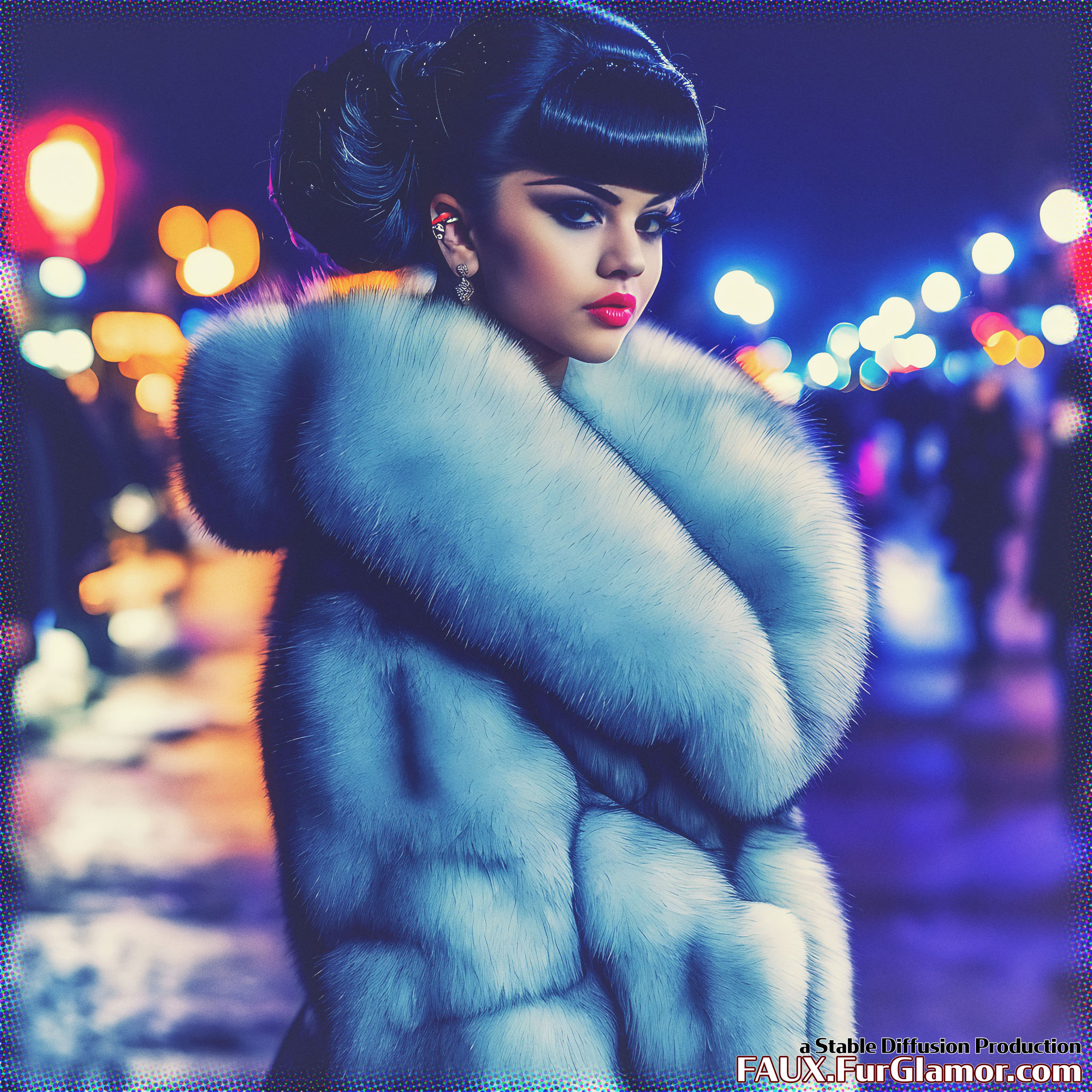 Stable Diffusion Render of Selena Gomez in a Fur Coat