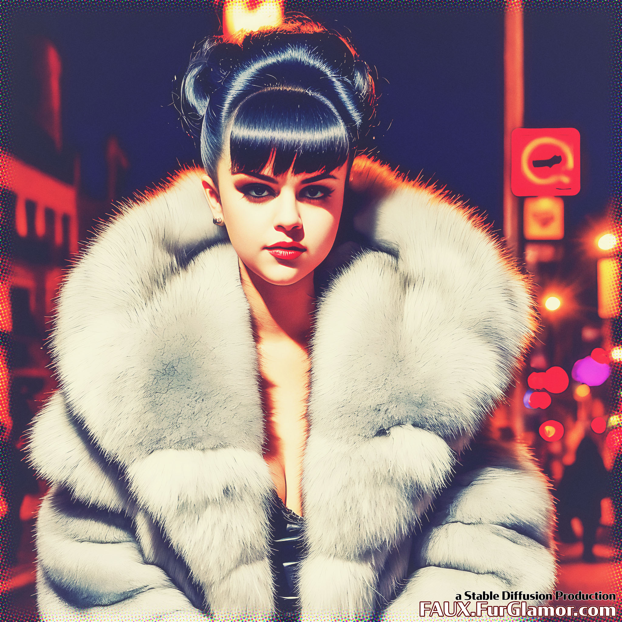 Stable Diffusion Render of Selena Gomez in a Fur Coat