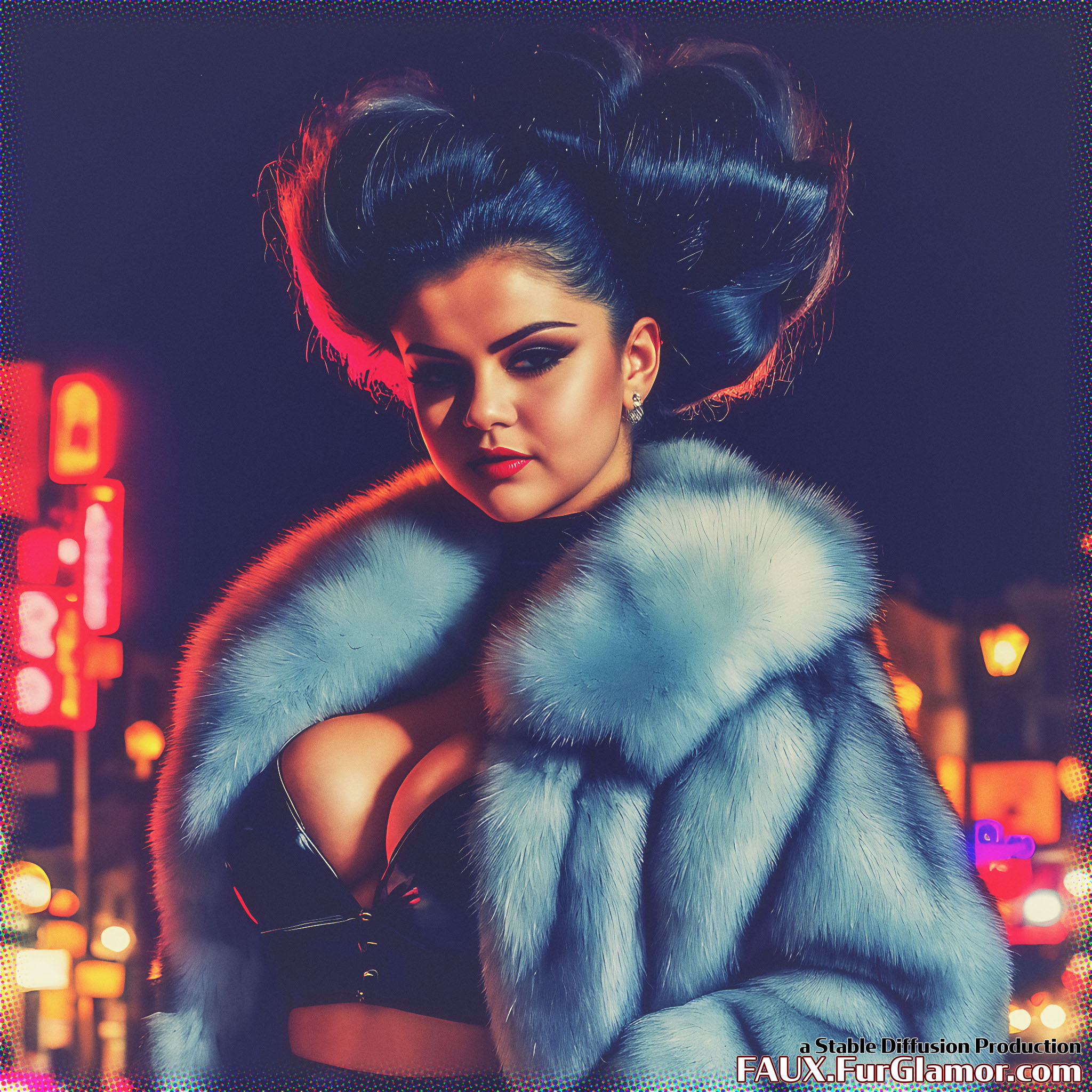 Stable Diffusion Render of Selena Gomez in a Fur Coat