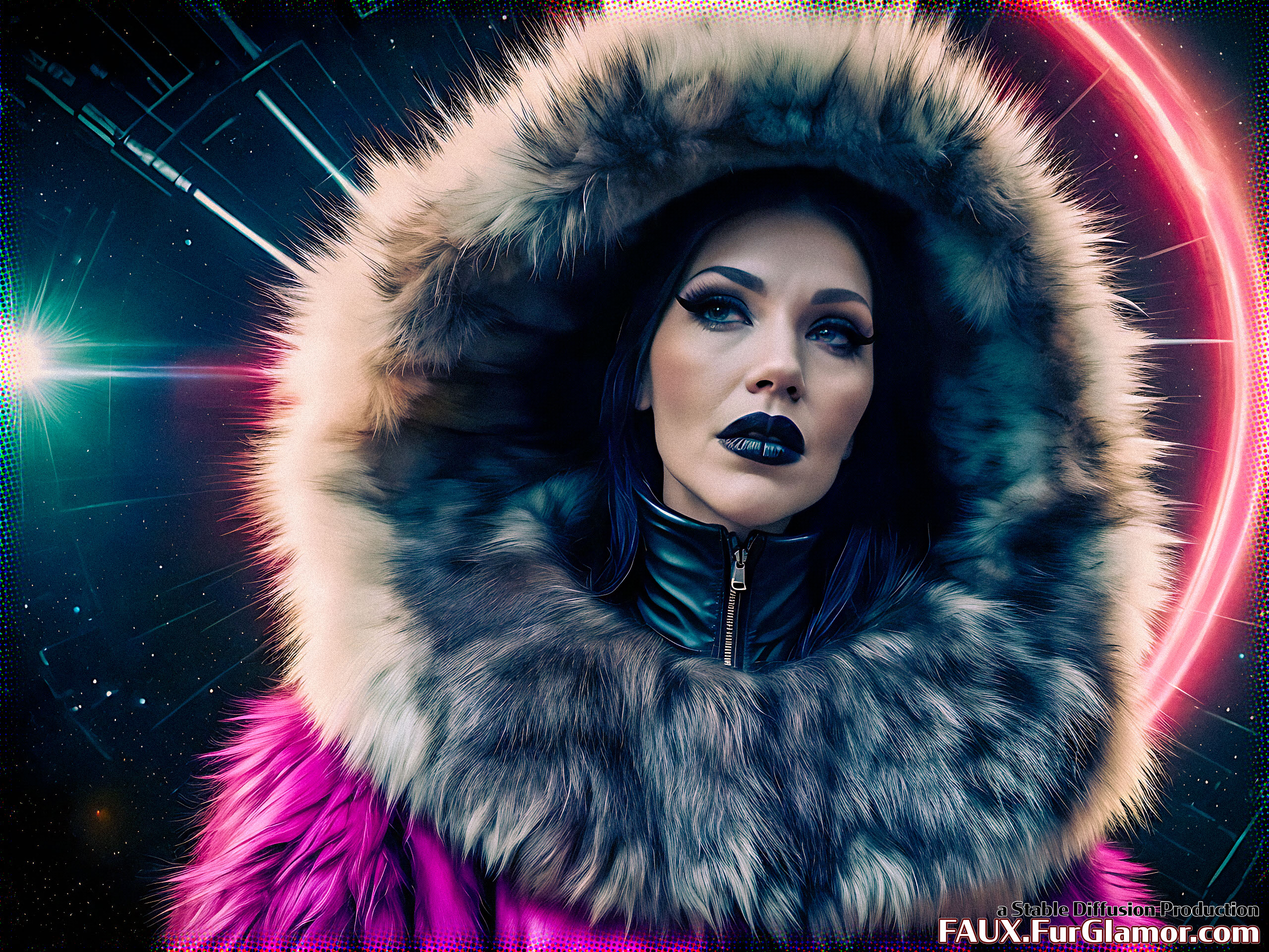 Stable Diffusion Render of Tricia Helfer in a Fur Coat