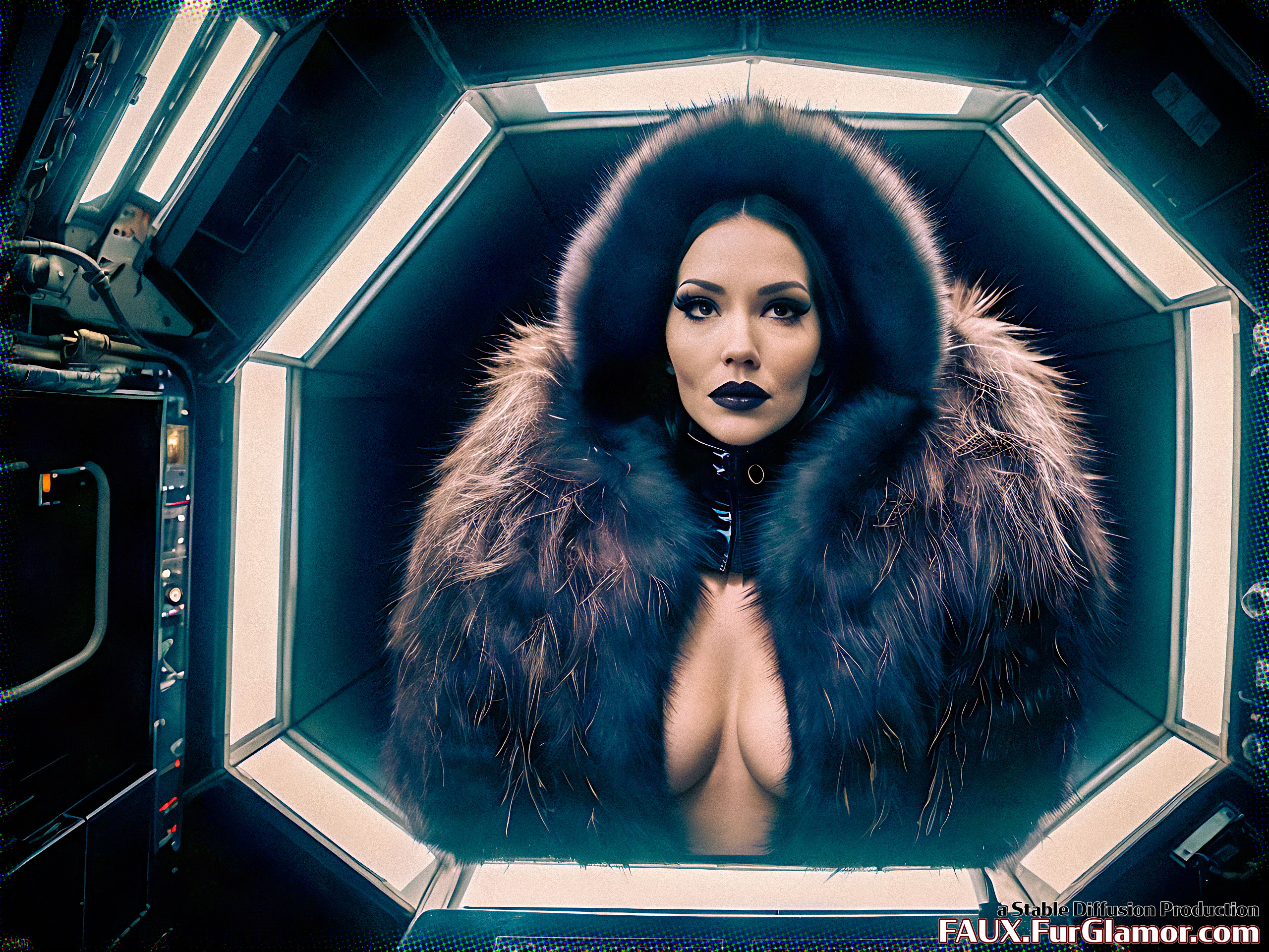 Stable Diffusion Render of Tricia Helfer in a Fur Coat