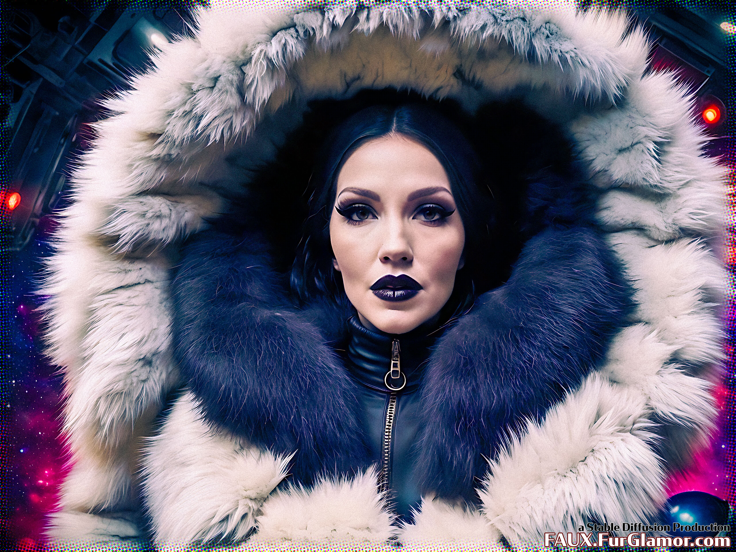 Stable Diffusion Render of Tricia Helfer in a Fur Coat