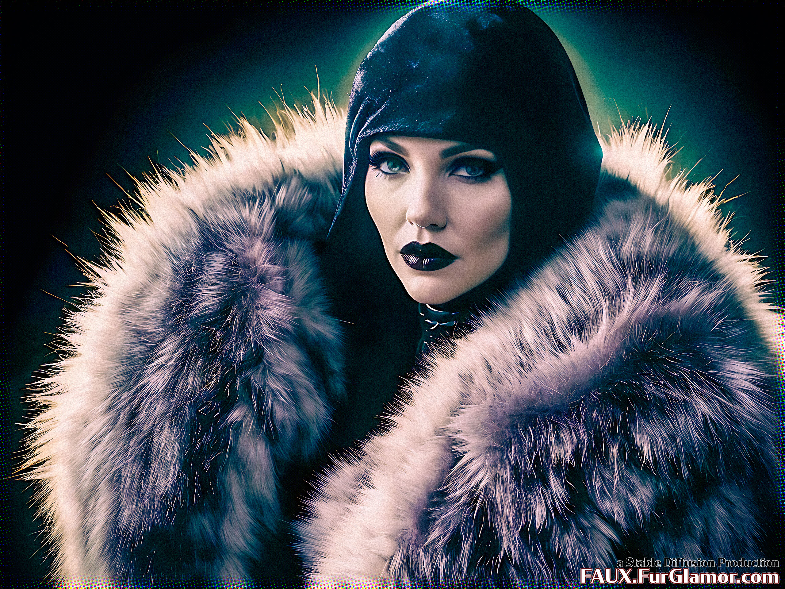 Stable Diffusion Render of Tricia Helfer in a Fur Coat