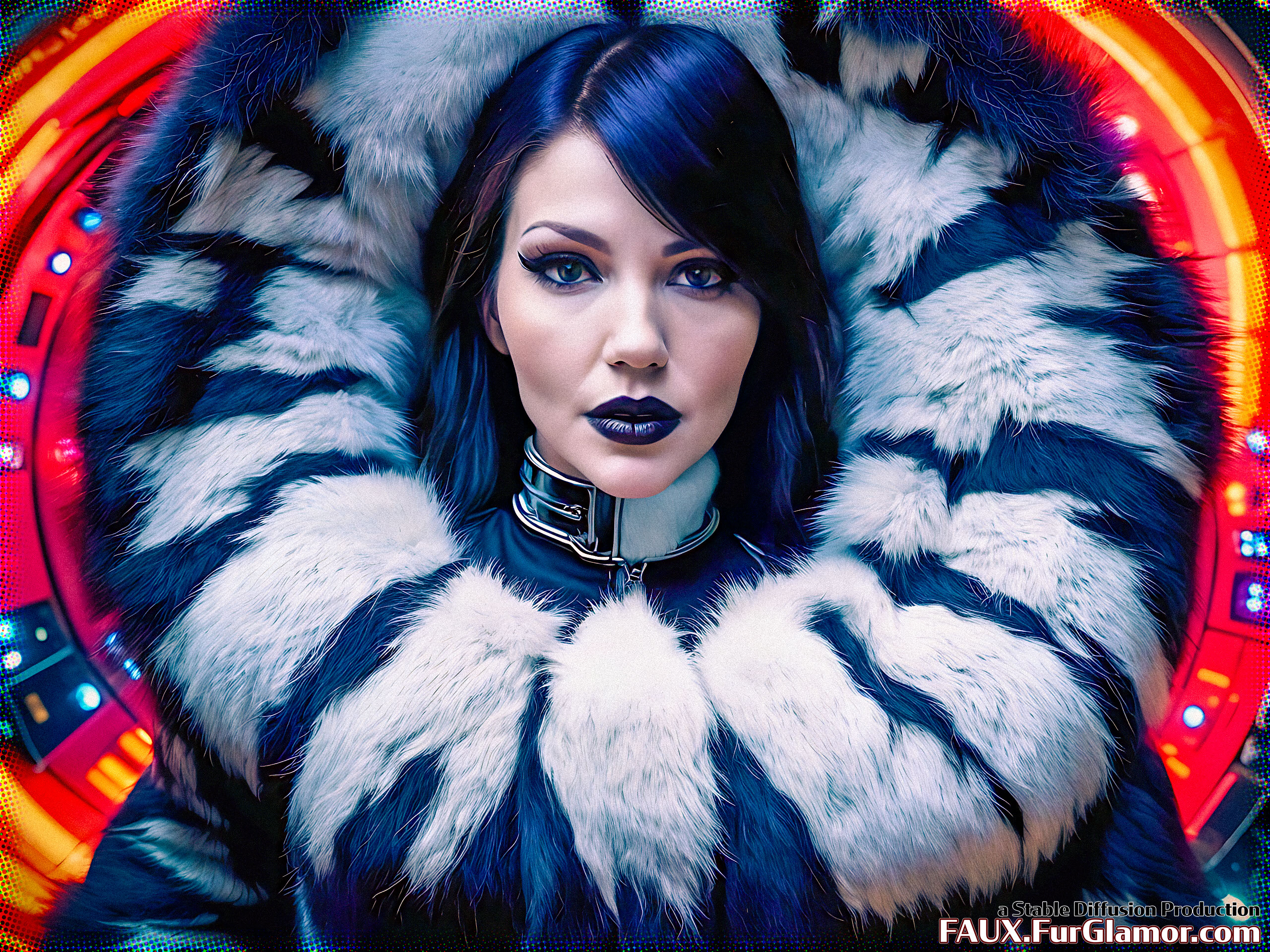 Stable Diffusion Render of Tricia Helfer in a Fur Coat