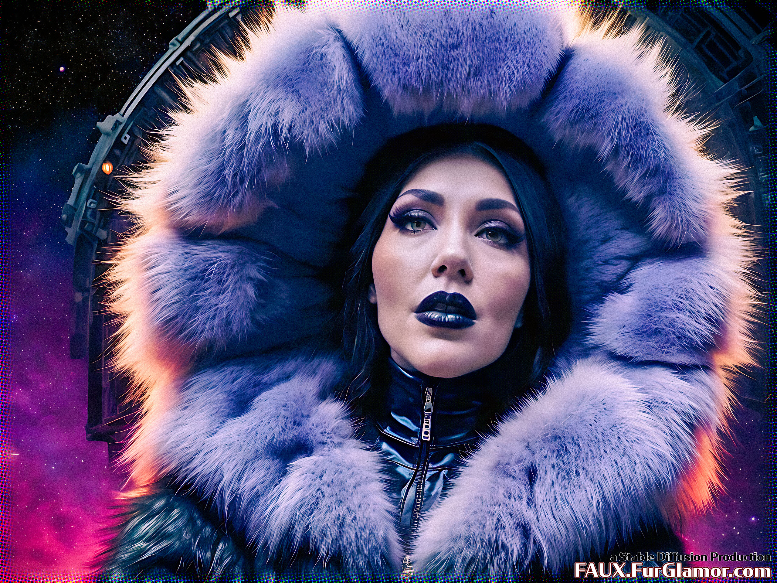 Stable Diffusion Render of Tricia Helfer in a Fur Coat