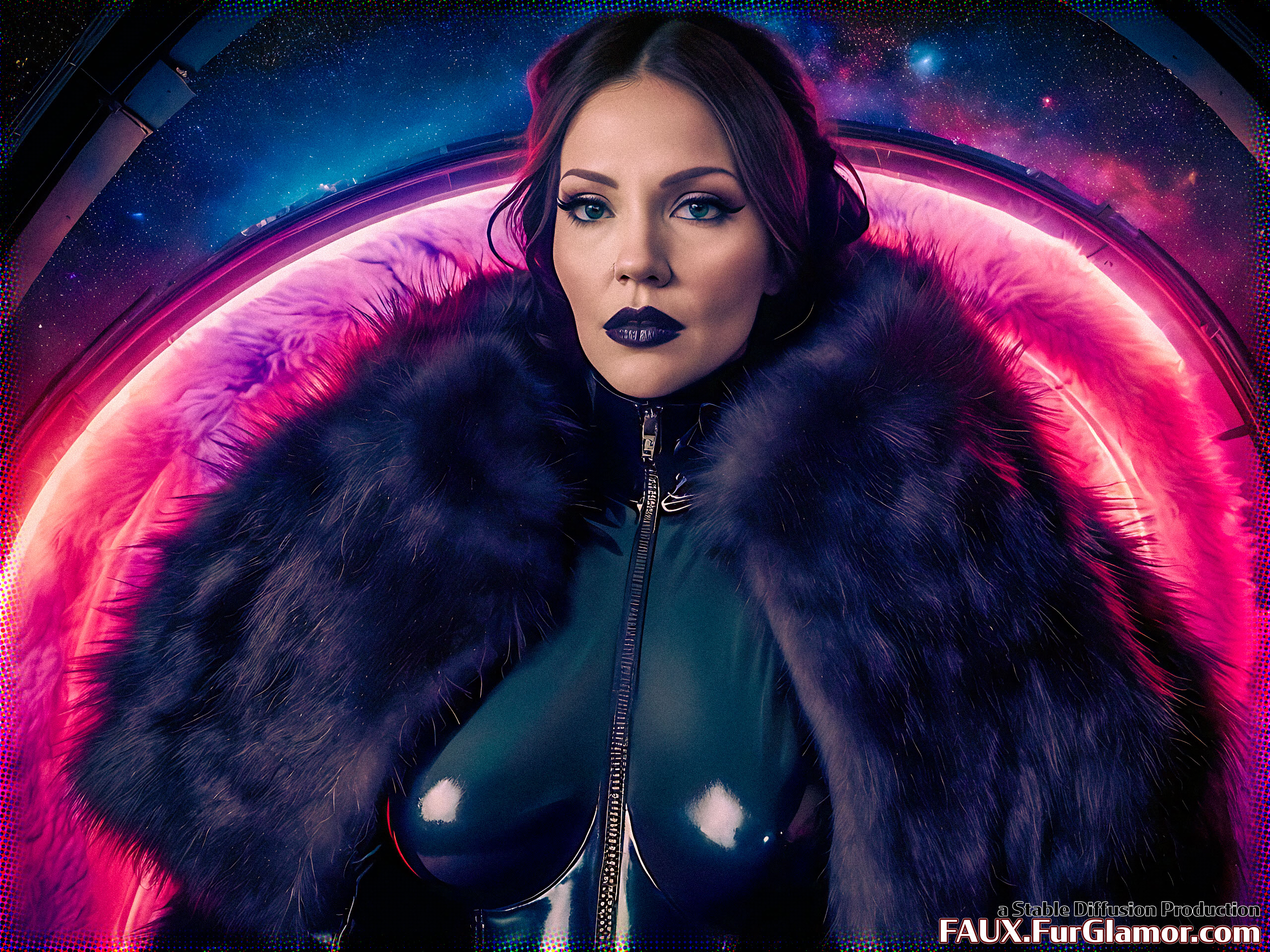 Stable Diffusion Render of Tricia Helfer in a Fur Coat