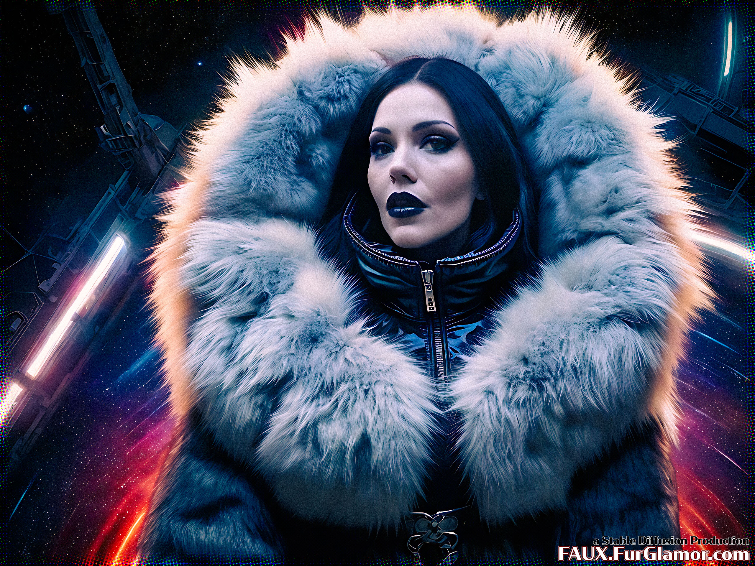 Stable Diffusion Render of Tricia Helfer in a Fur Coat