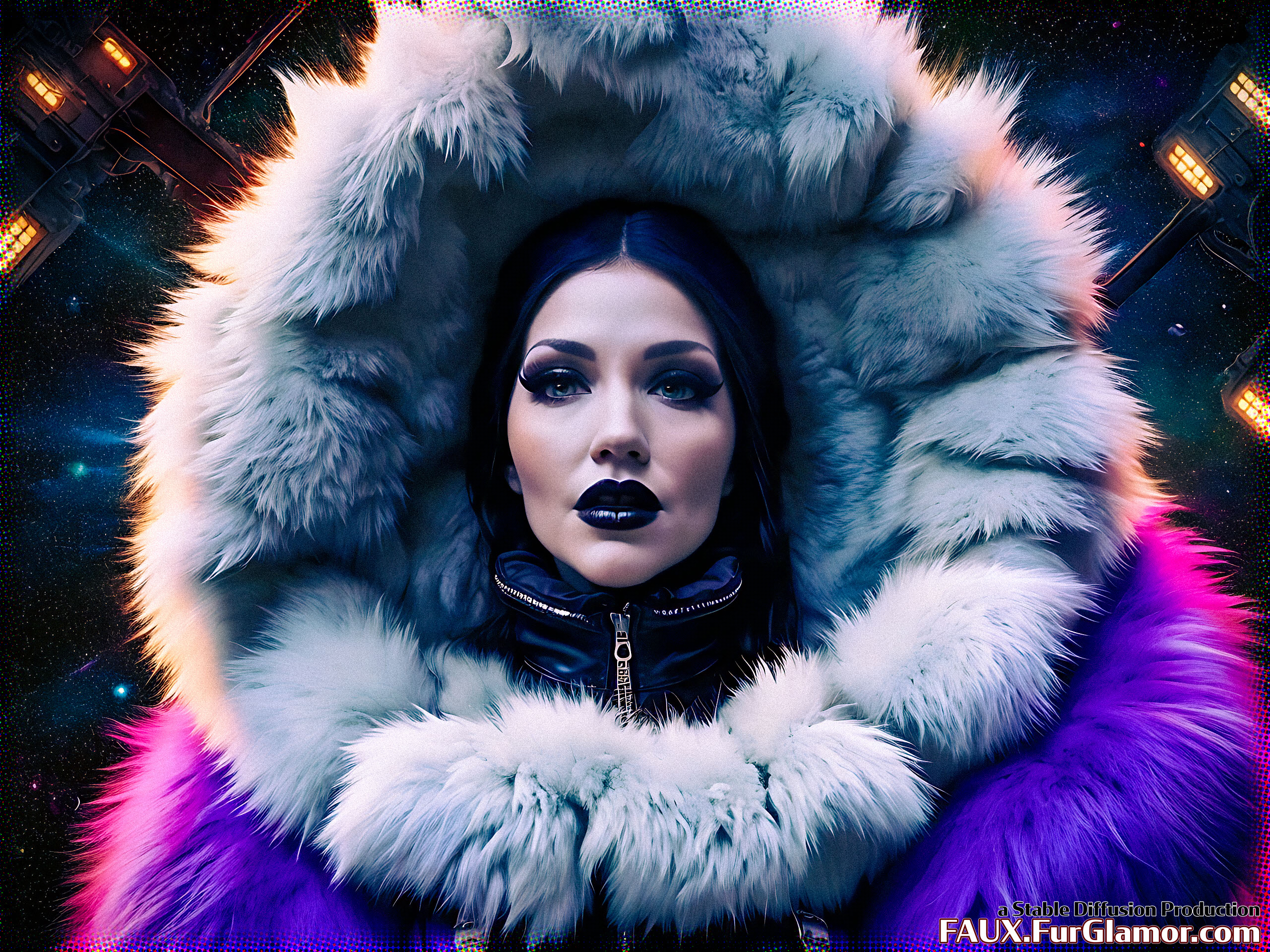 Stable Diffusion Render of Tricia Helfer in a Fur Coat