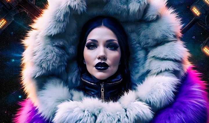 Stable Diffusion Render of Tricia Helfer in a Fur Coat