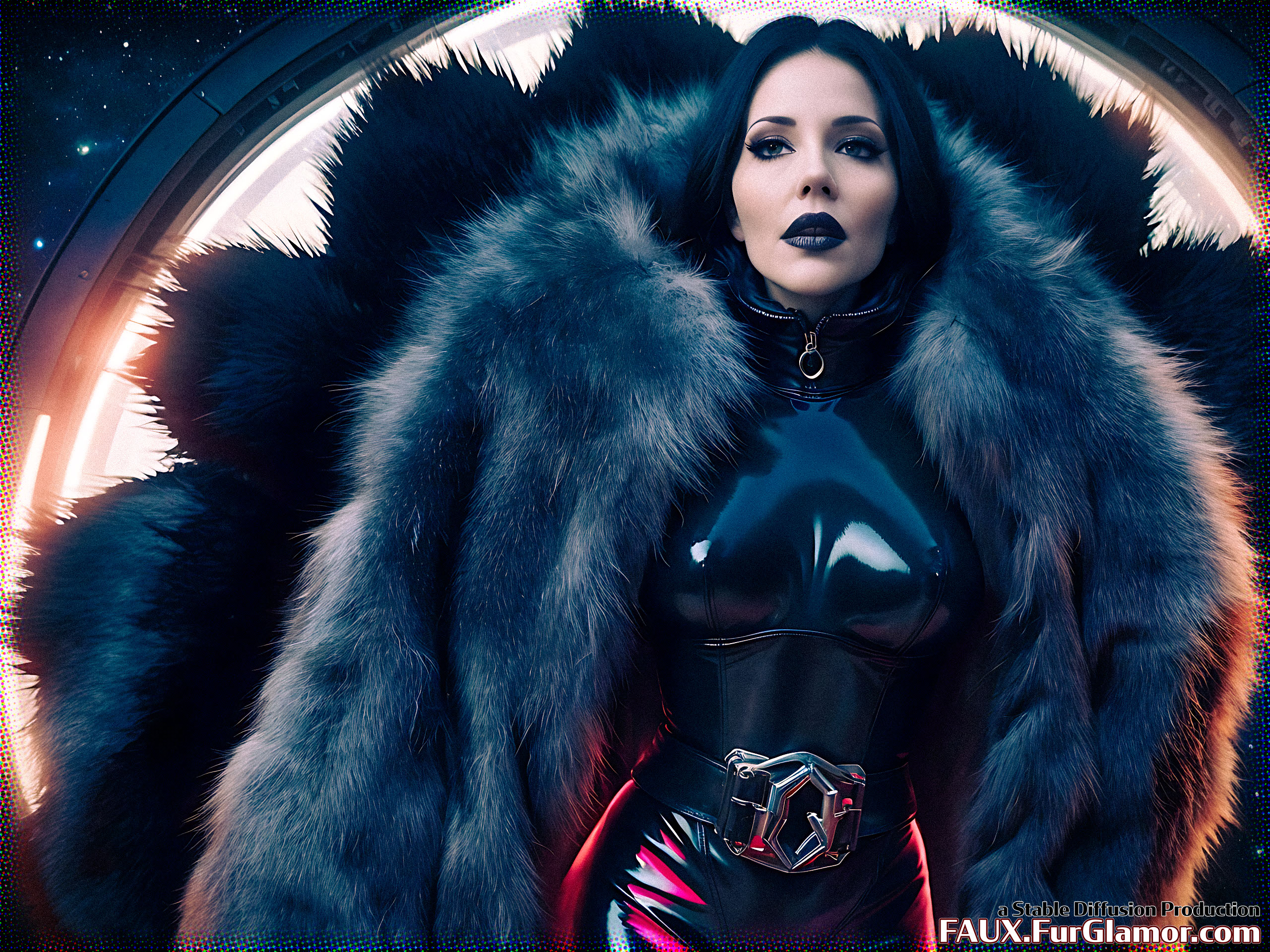 Stable Diffusion Render of Tricia Helfer in a Fur Coat