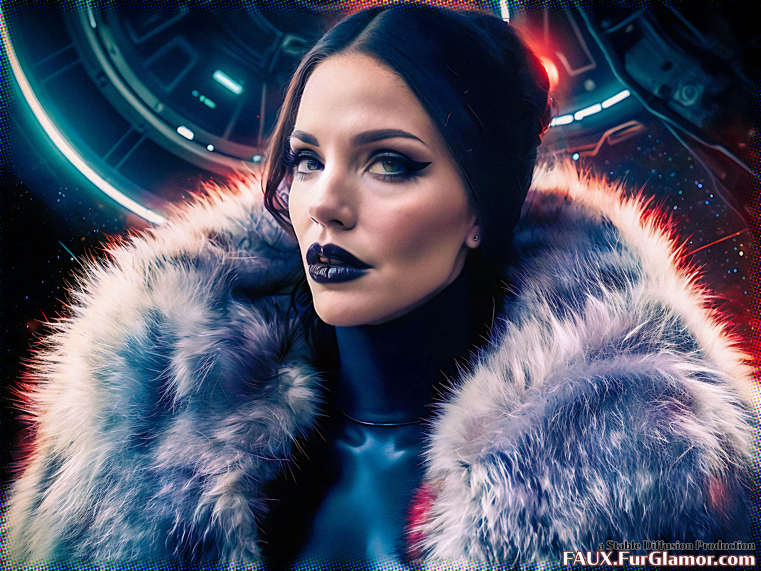 Stable Diffusion Render of Tricia Helfer in a Fur Coat